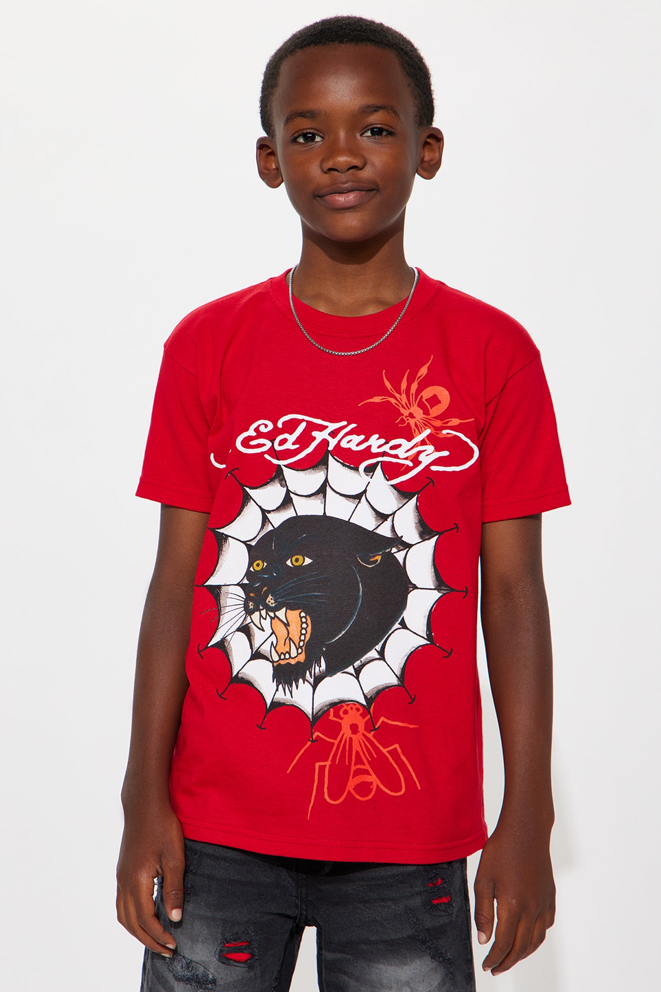 Mini Ed Hardy Panther Front/Back Graphic T-Shirt - Red