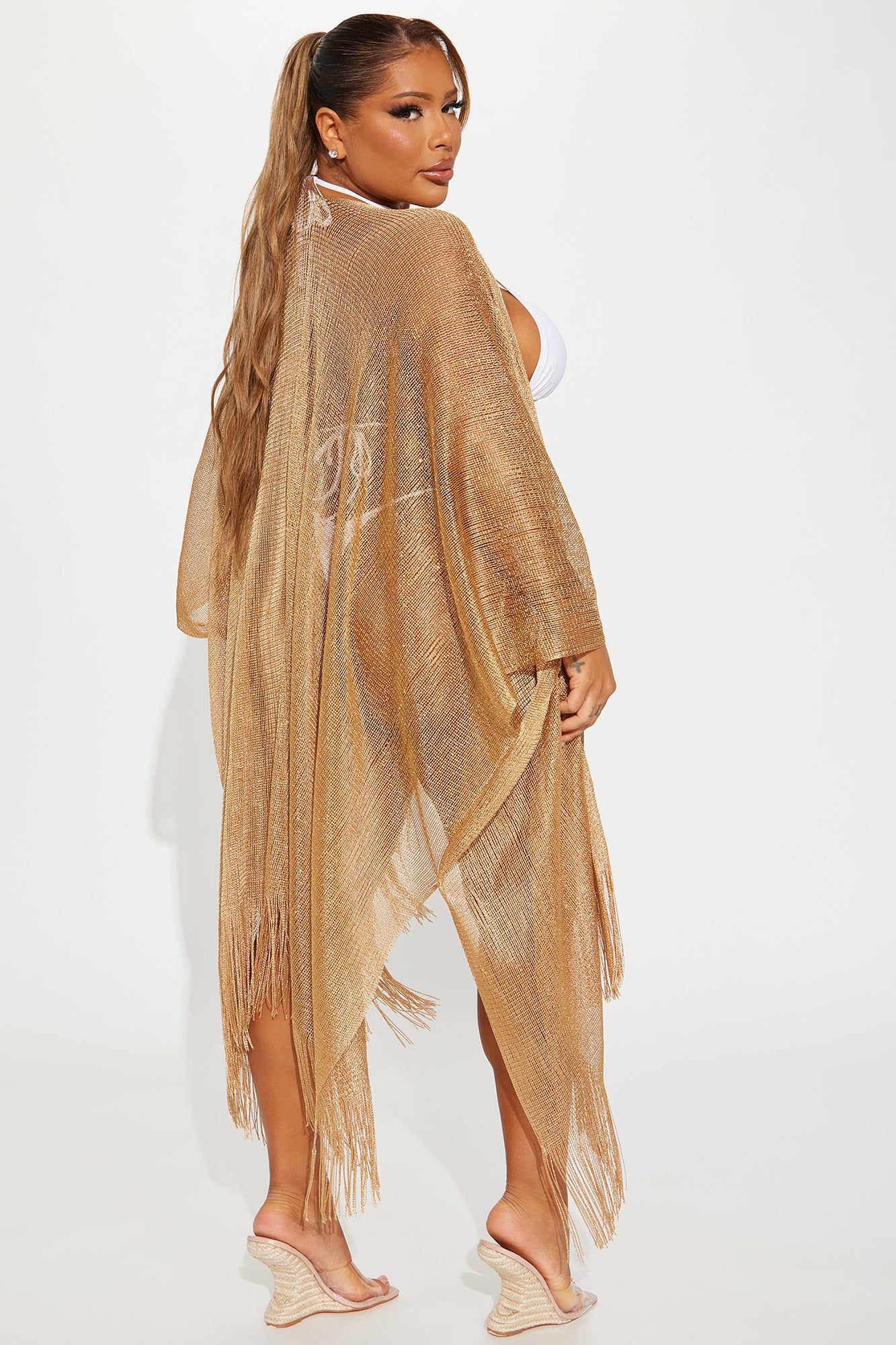 Kerry Fringe Cover Up Kimono - Gold