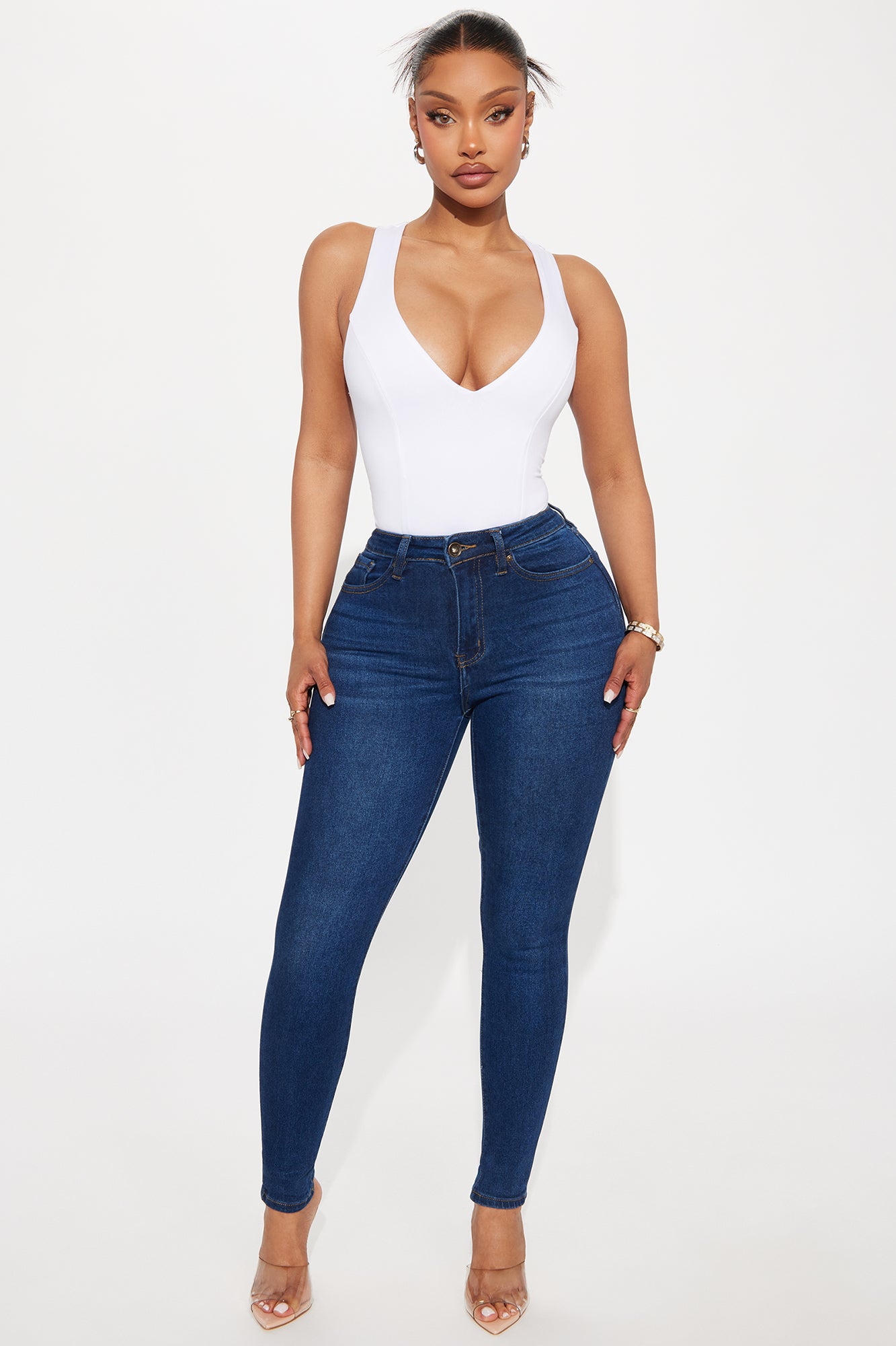 Delta Double Lined Bodysuit - White