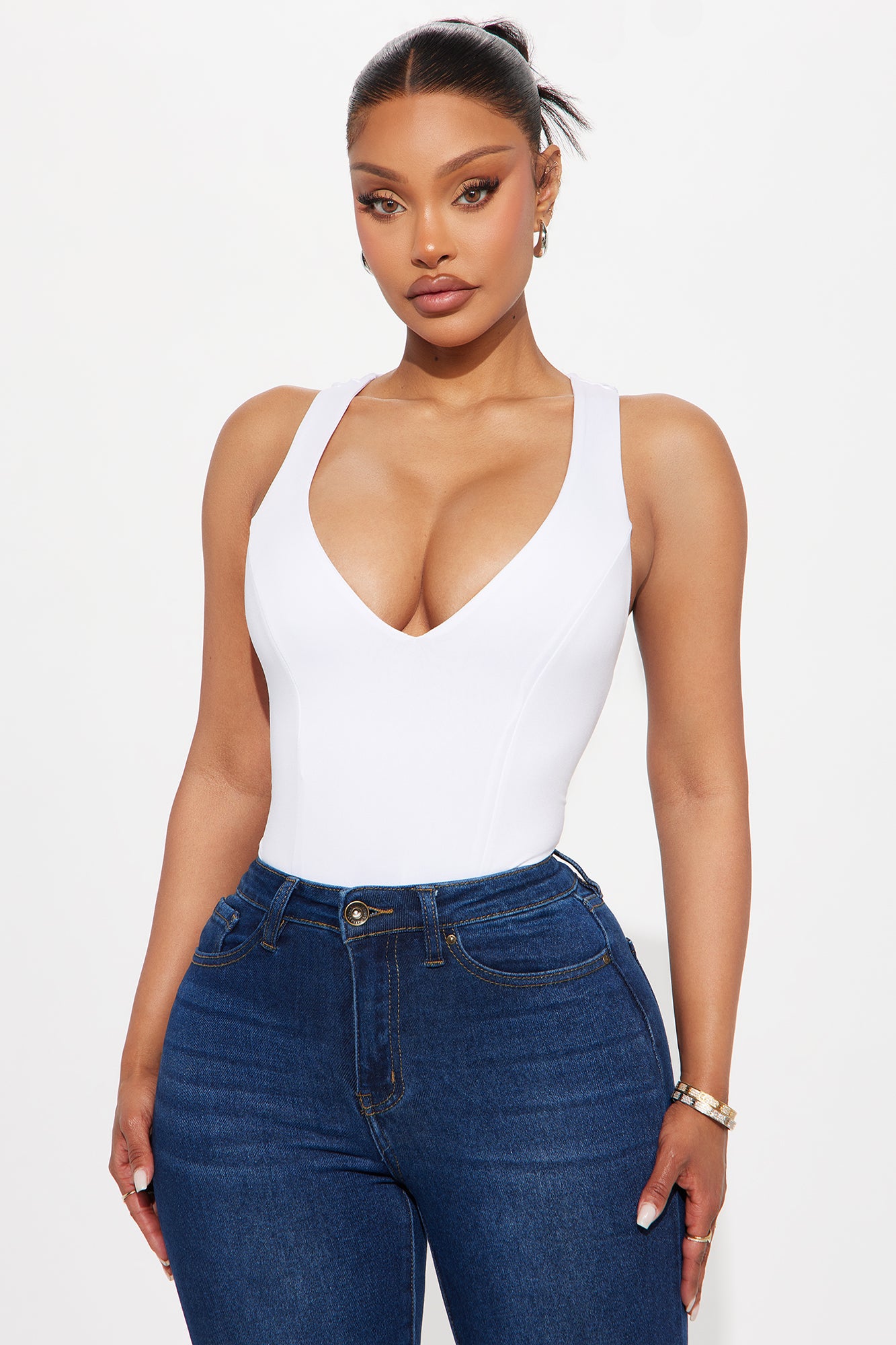 Delta Double Lined Bodysuit - White