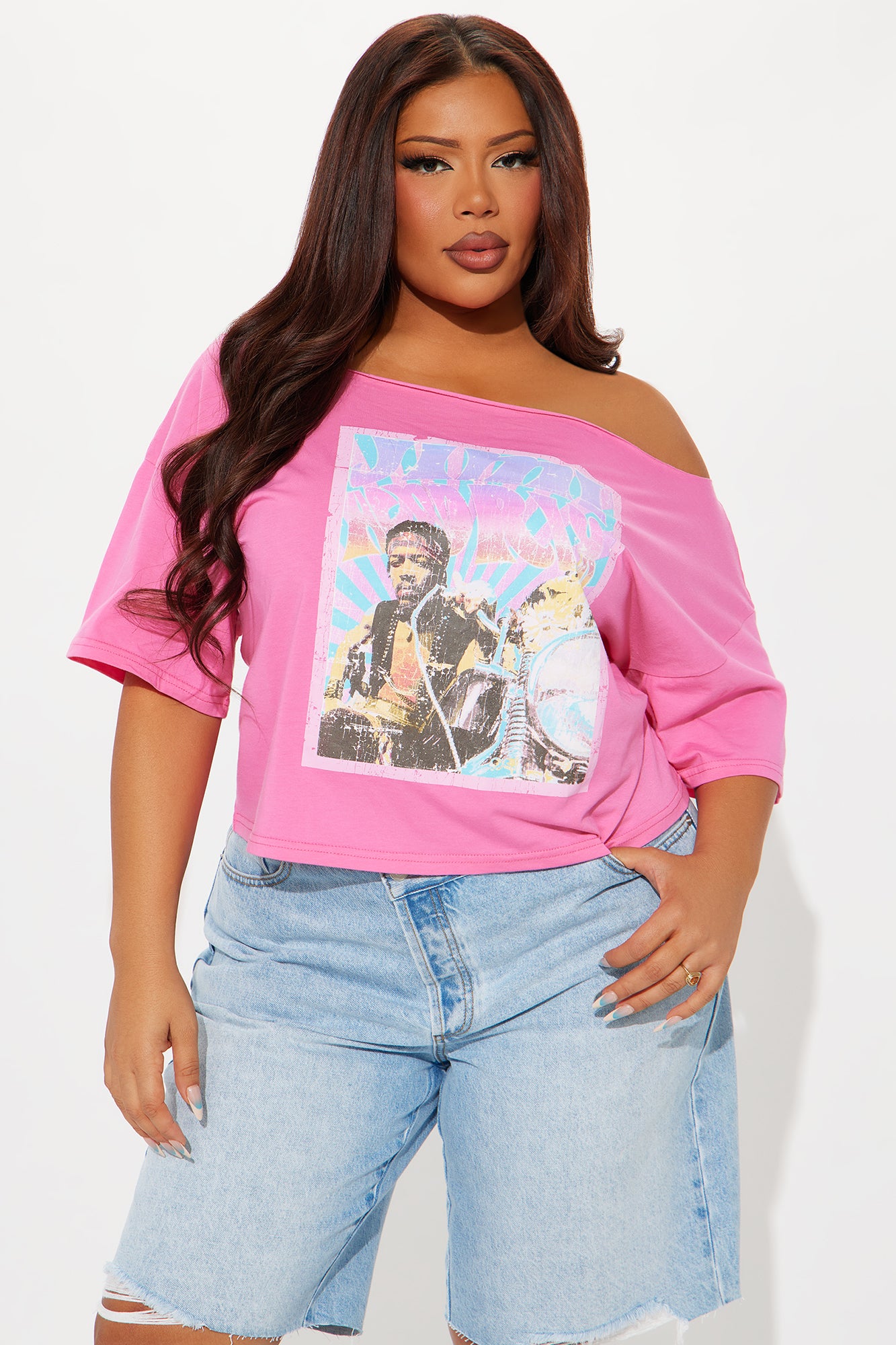 Jimi Hendrix Off Shoulder Top - Pink