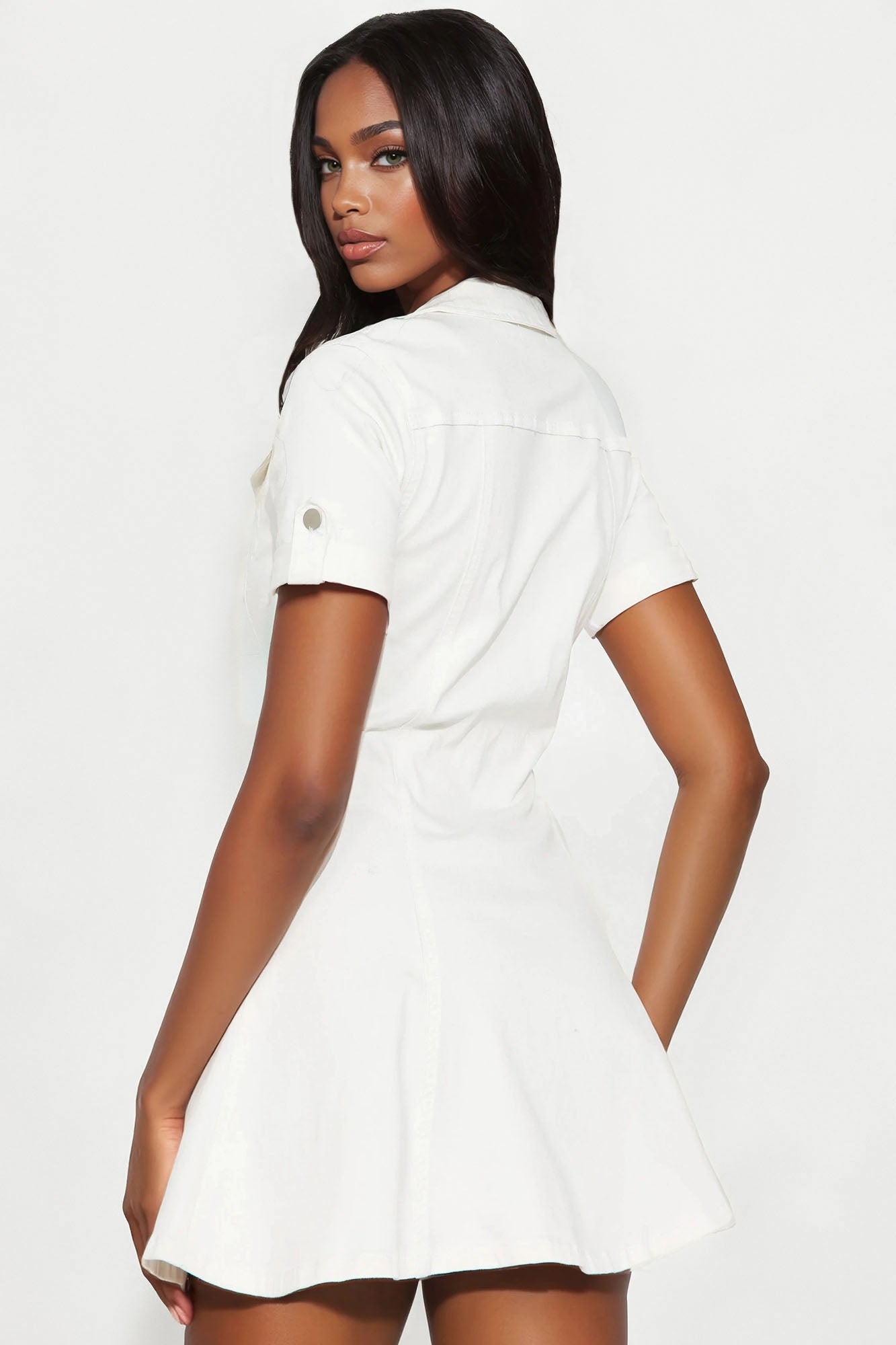 Raven Stretch Denim Mini Dress - White Wash