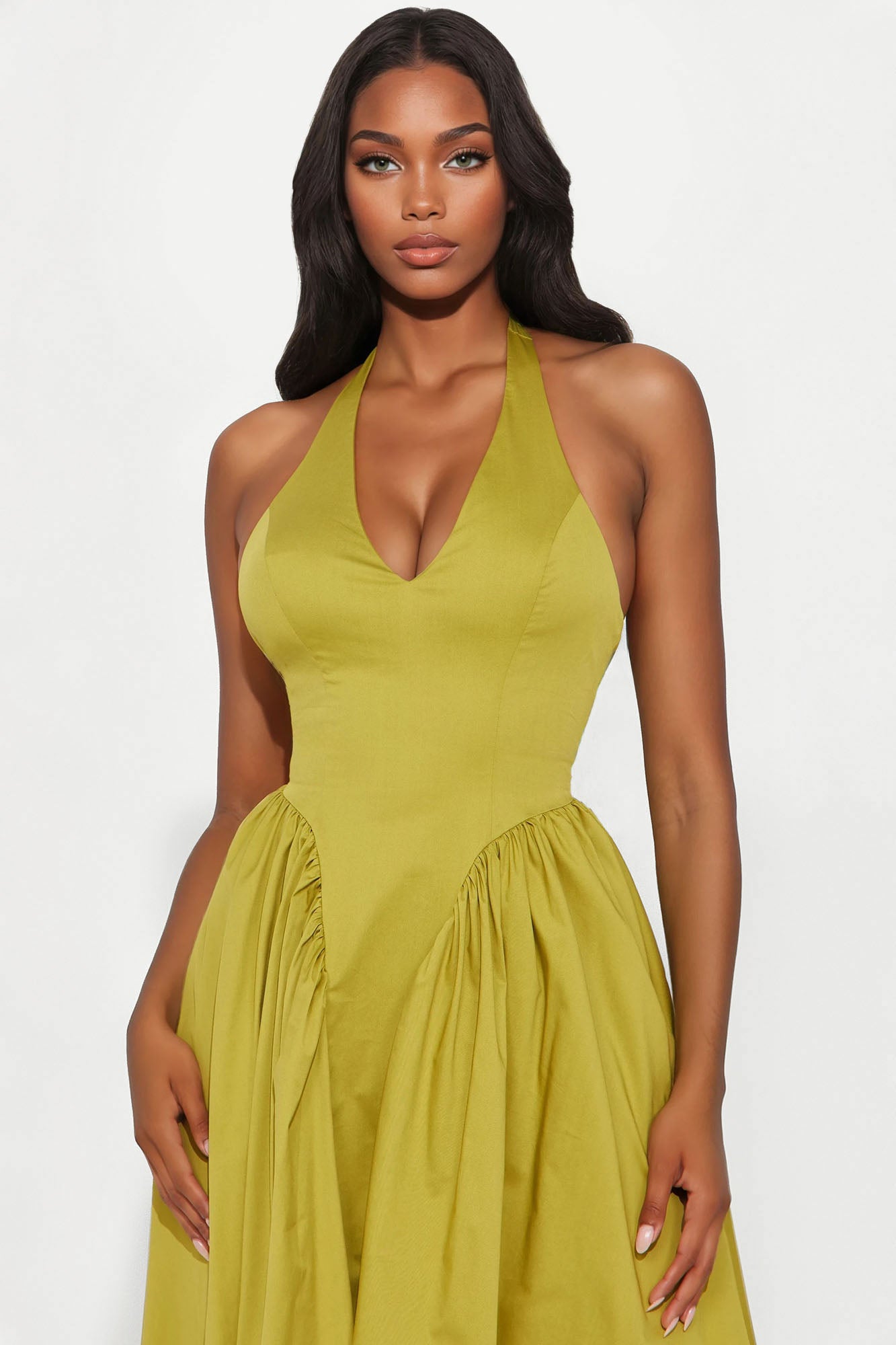 Mara Corset Halter Midi Dress - Chartreuse