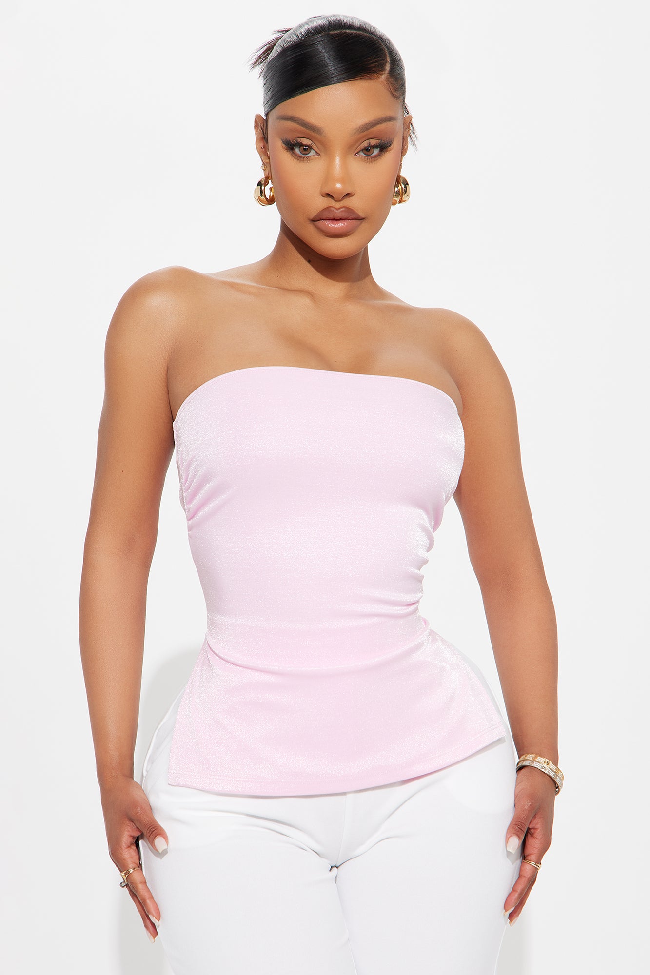Forever Charming Metallic Knit Tube Top - Pink