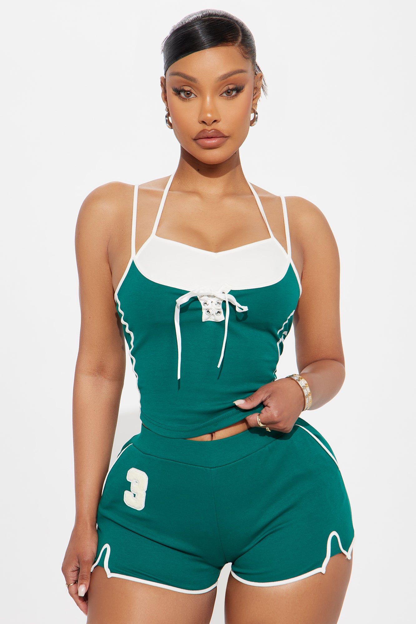 Simple Routine Ribbed Short Set - Hunter