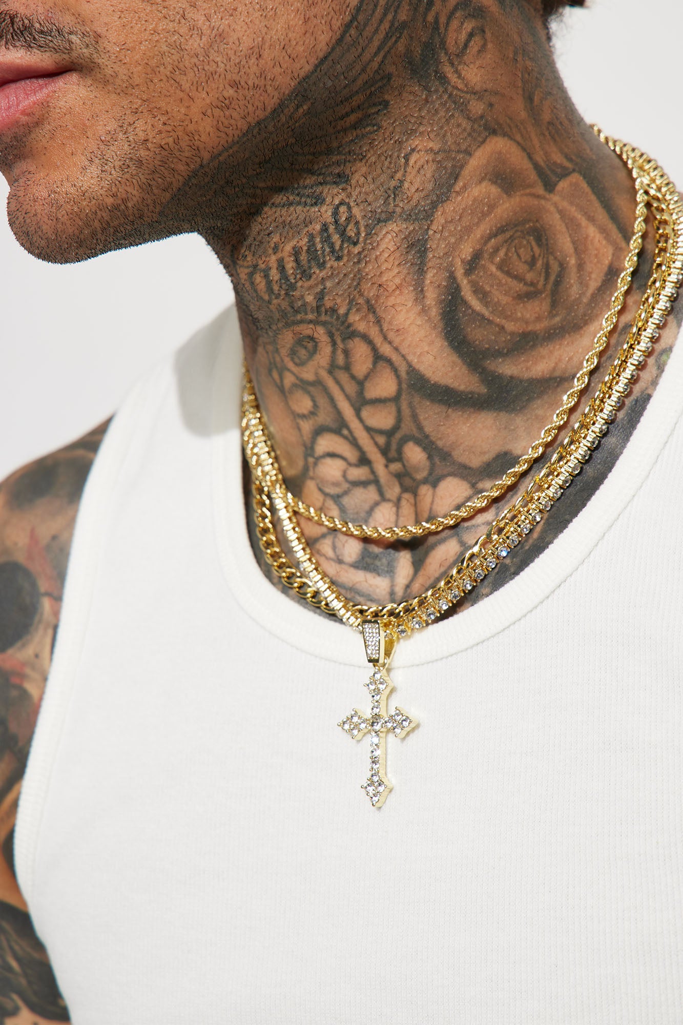 Cross On Me 3 Piece Chain Necklace - Gold
