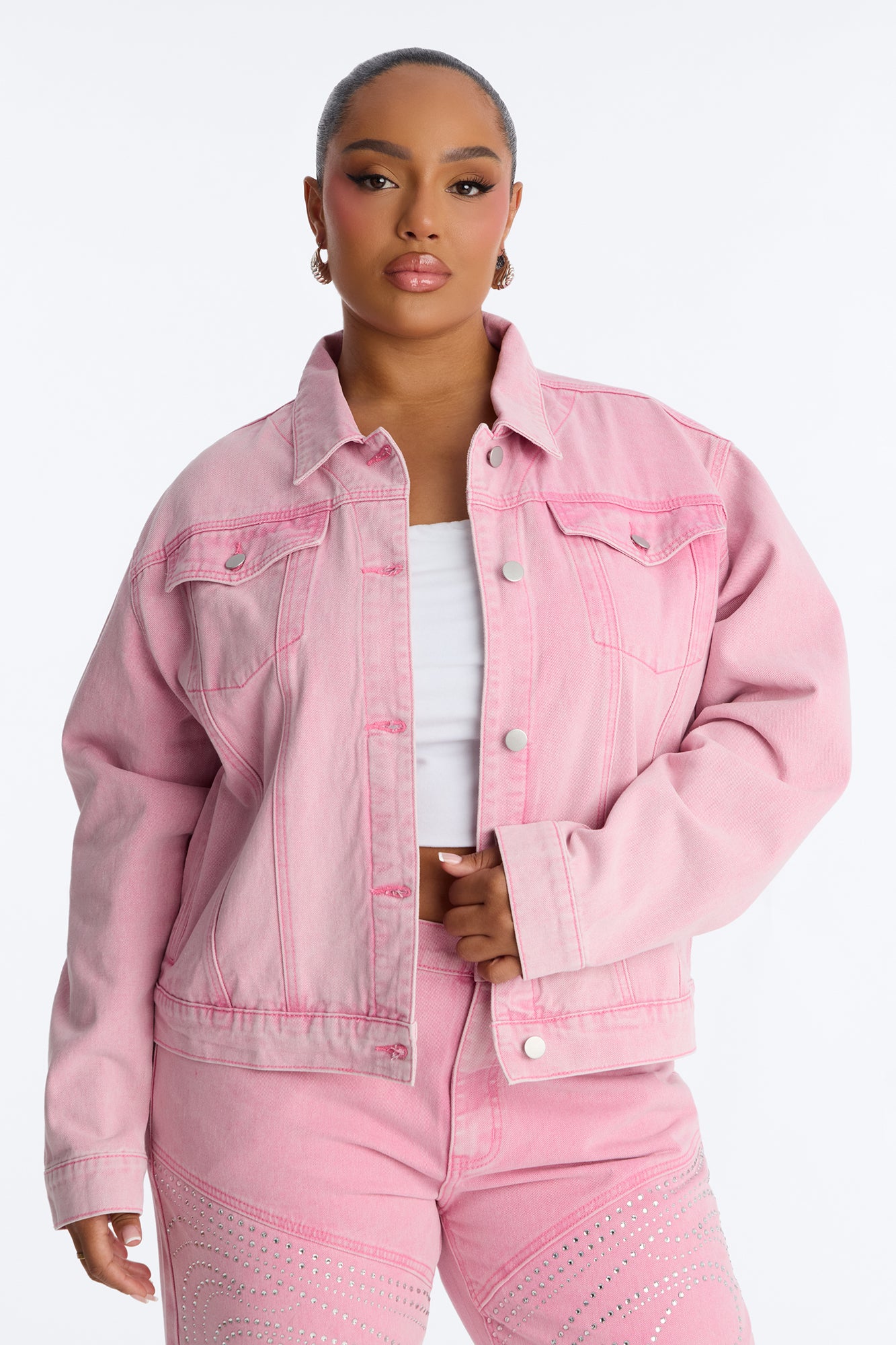 Crush On You Denim Trucker Jacket - Pink