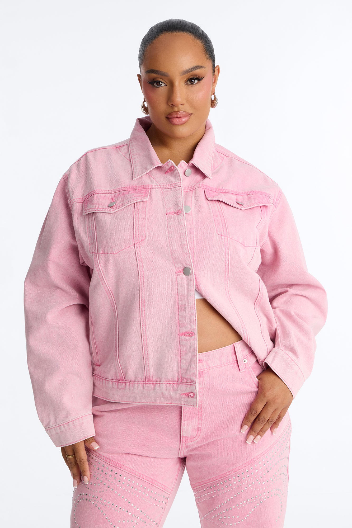 Crush On You Denim Trucker Jacket - Pink