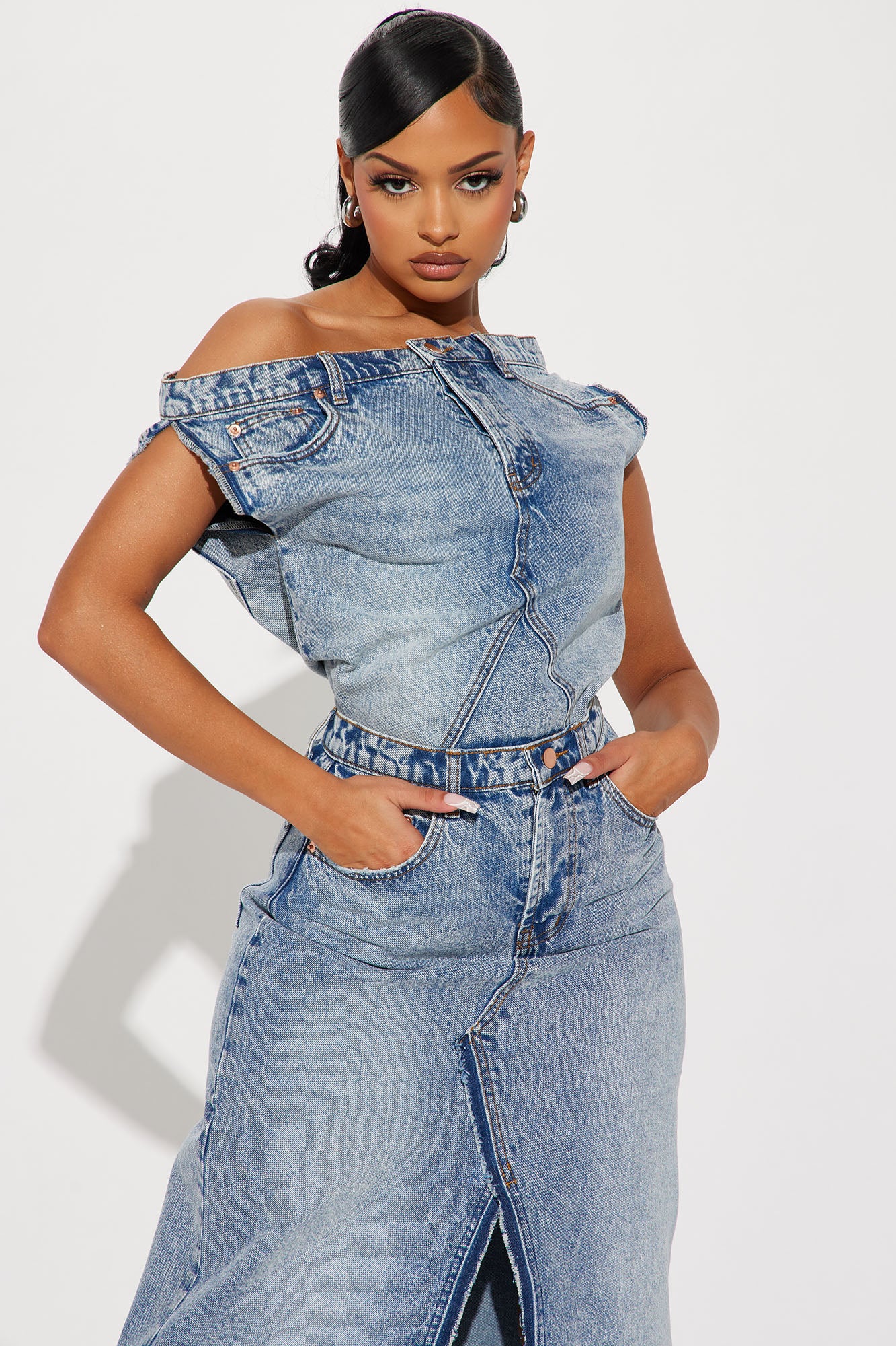 Demi Denim Maxi Dress - Medium Wash