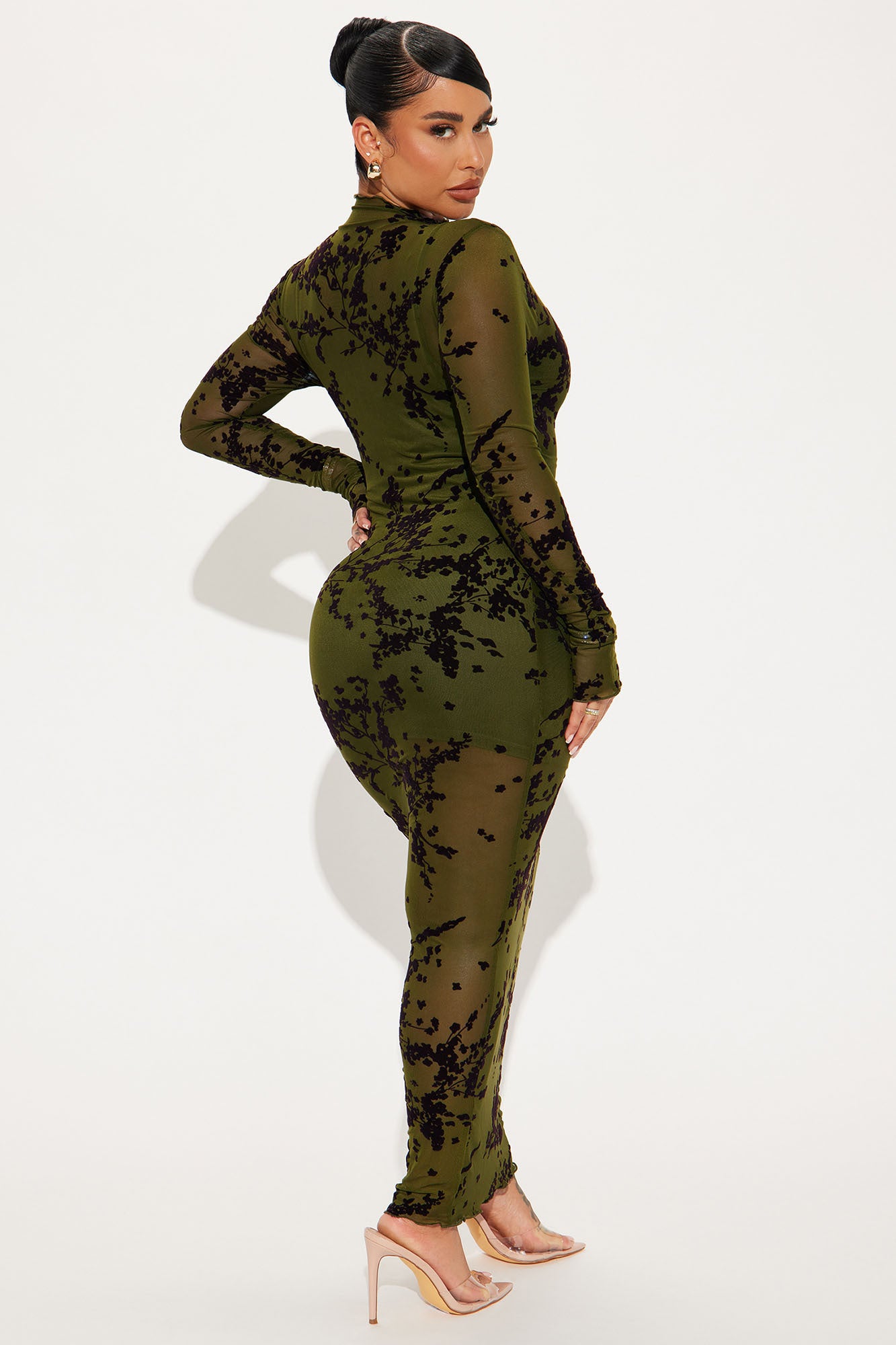 In Full Bloom Mesh Maxi Dress - Olive