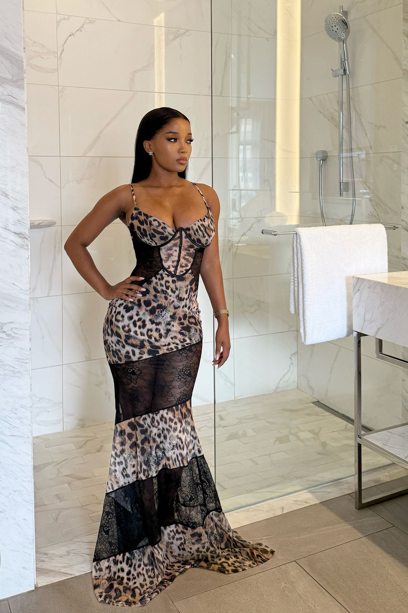 Gia Leopard Lace Mesh Maxi Dress - Leopard