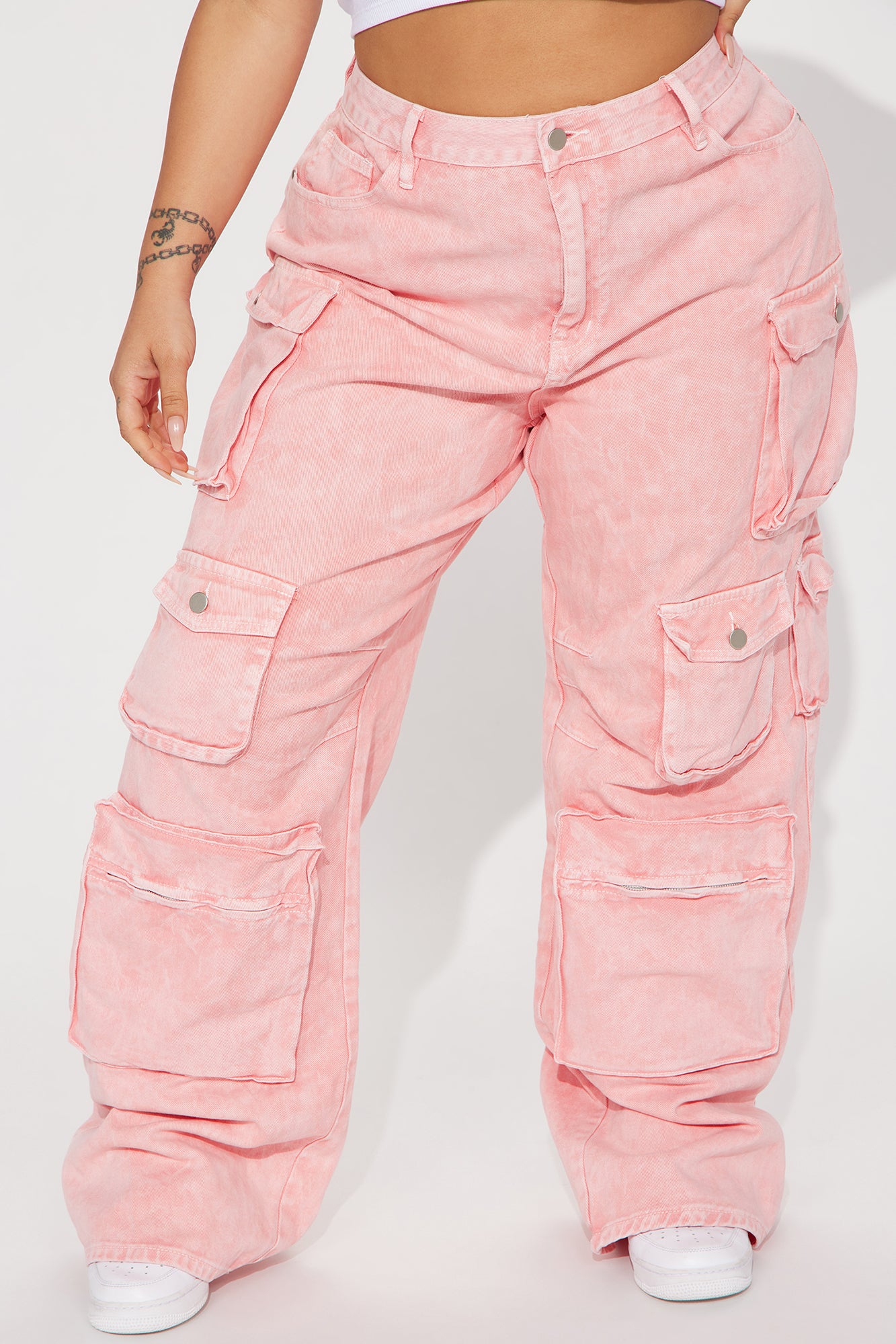 Lily High Rise Cargo Jeans - Pink