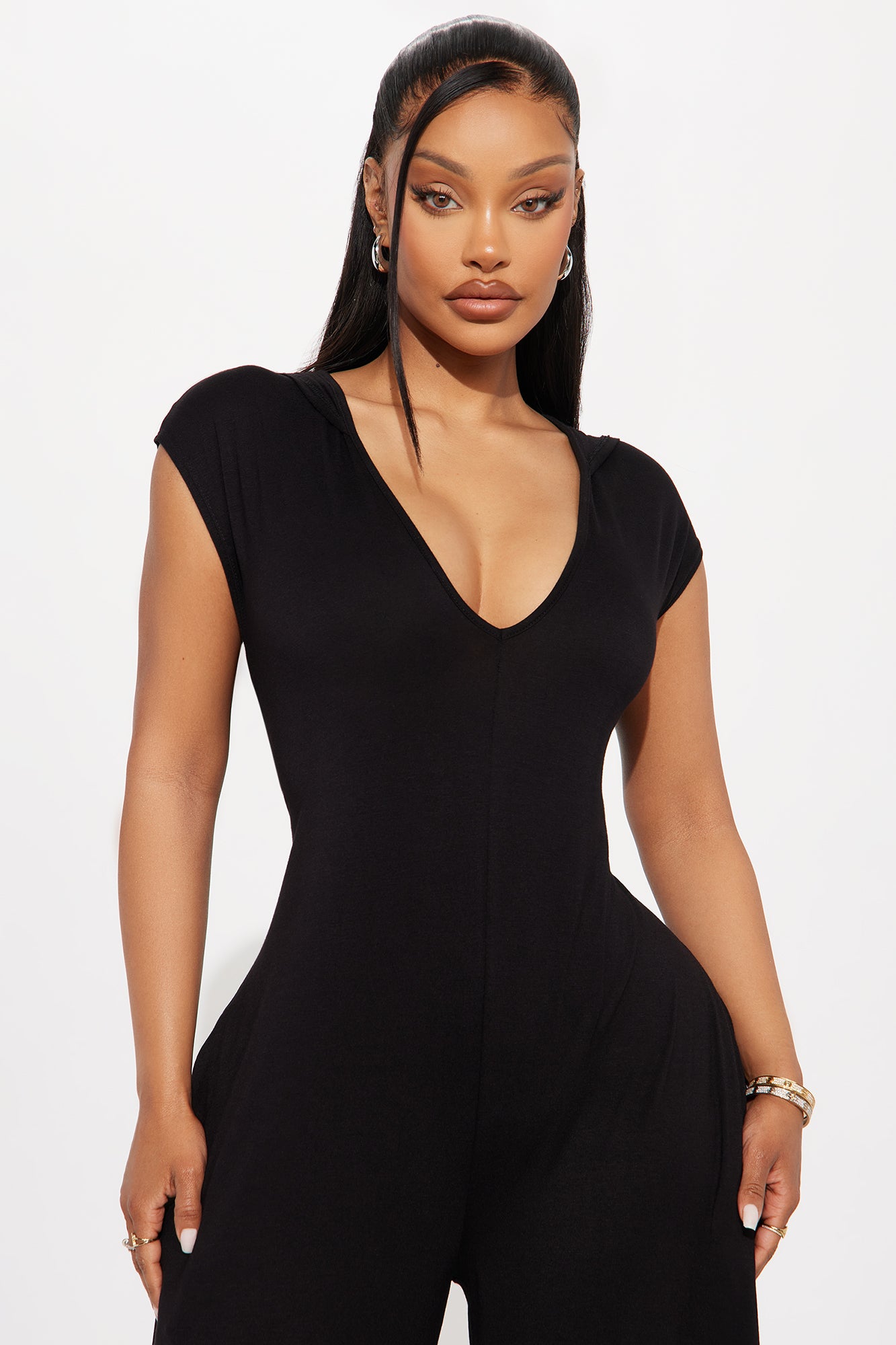Nayali Knit Hooded Jumpsuit - Black