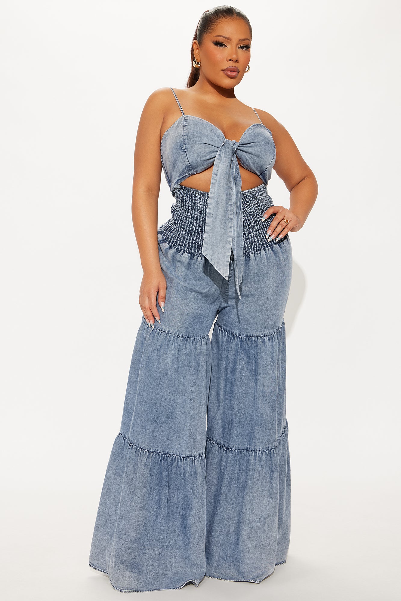 Free Spirit Washed Chambray Jumpsuit - Medium Wash