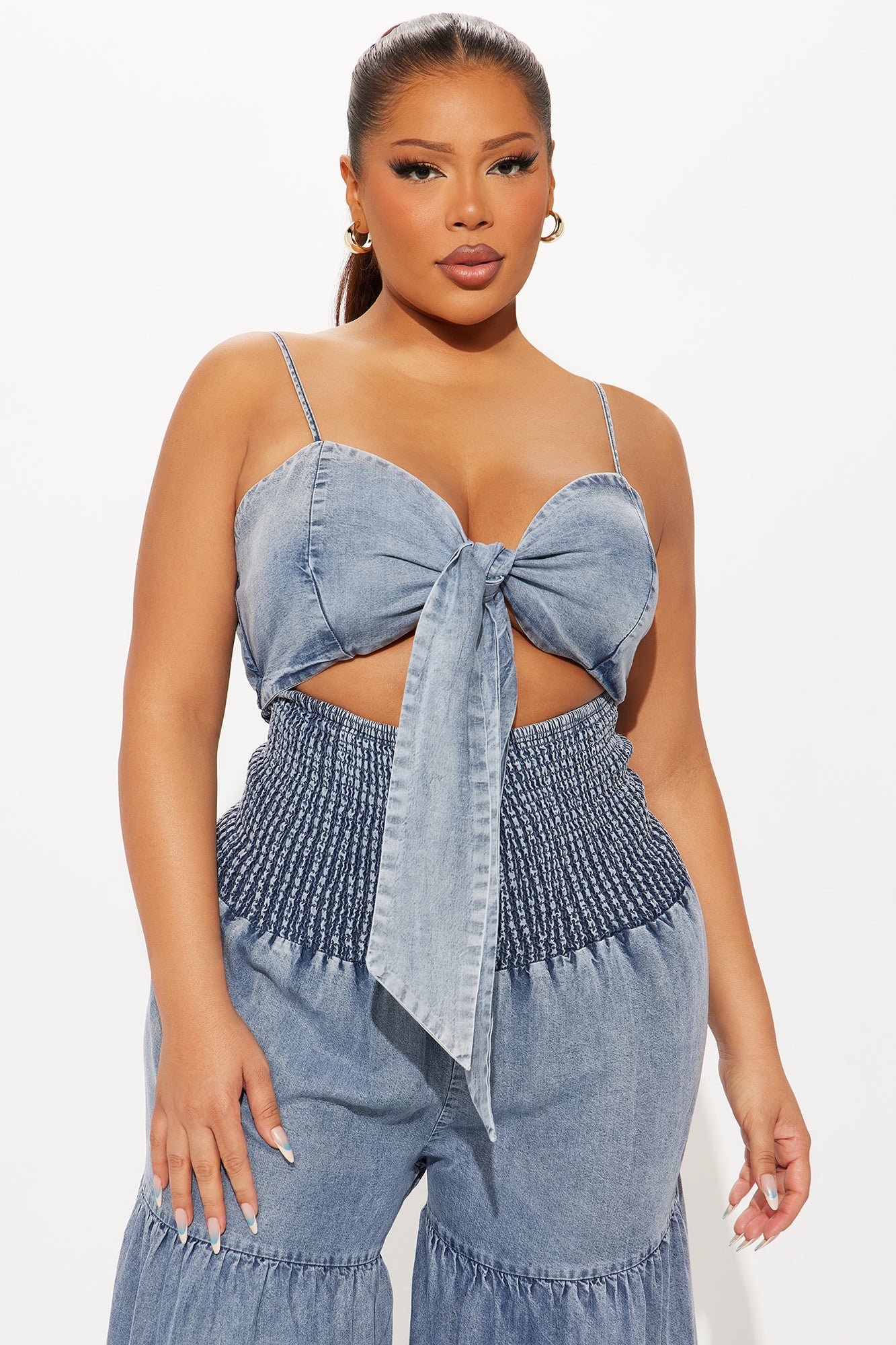 Free Spirit Washed Chambray Jumpsuit - Medium Wash