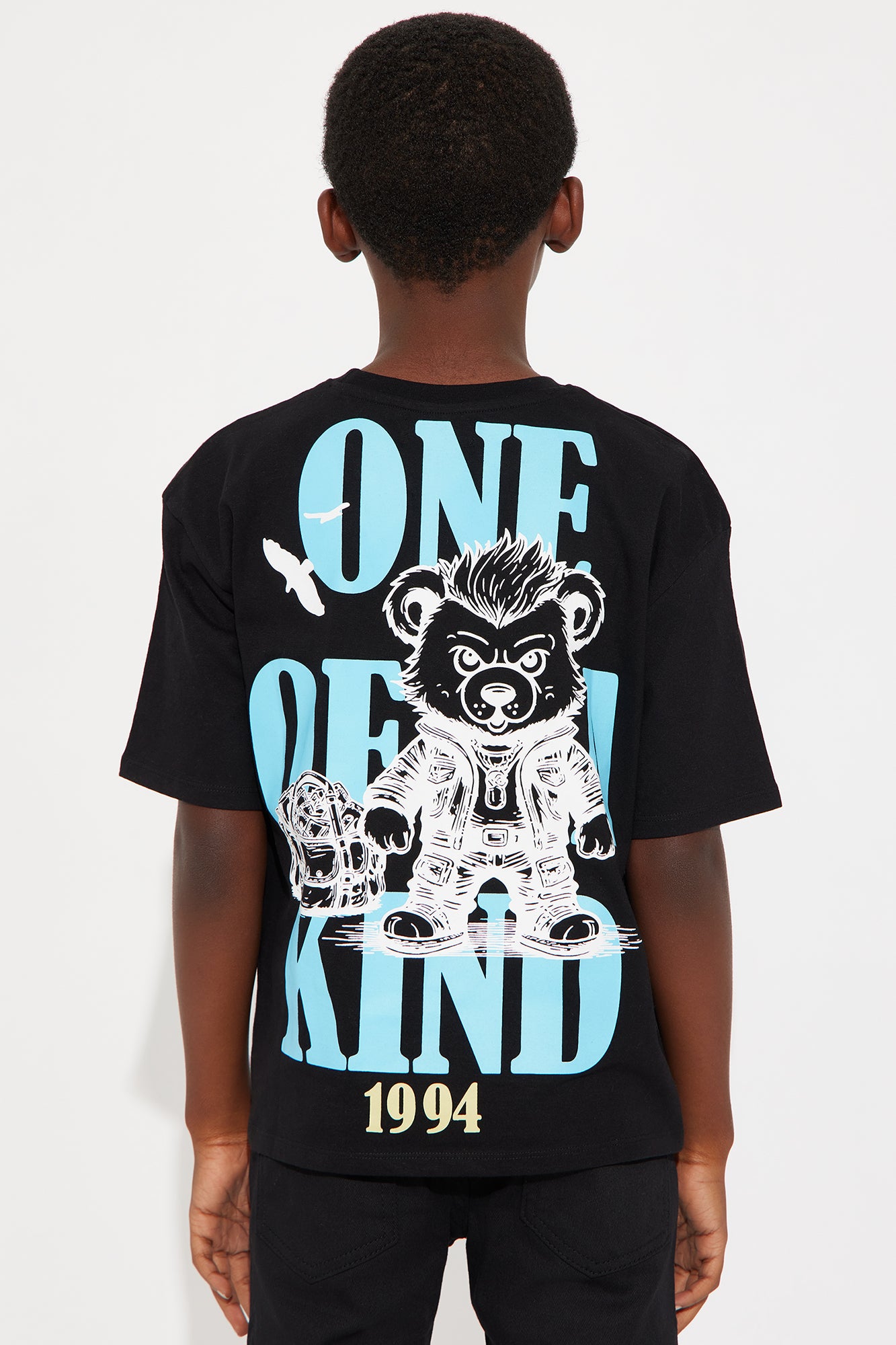 Mini Built Different Bear Front/Back Graphic T-Shirt - Black