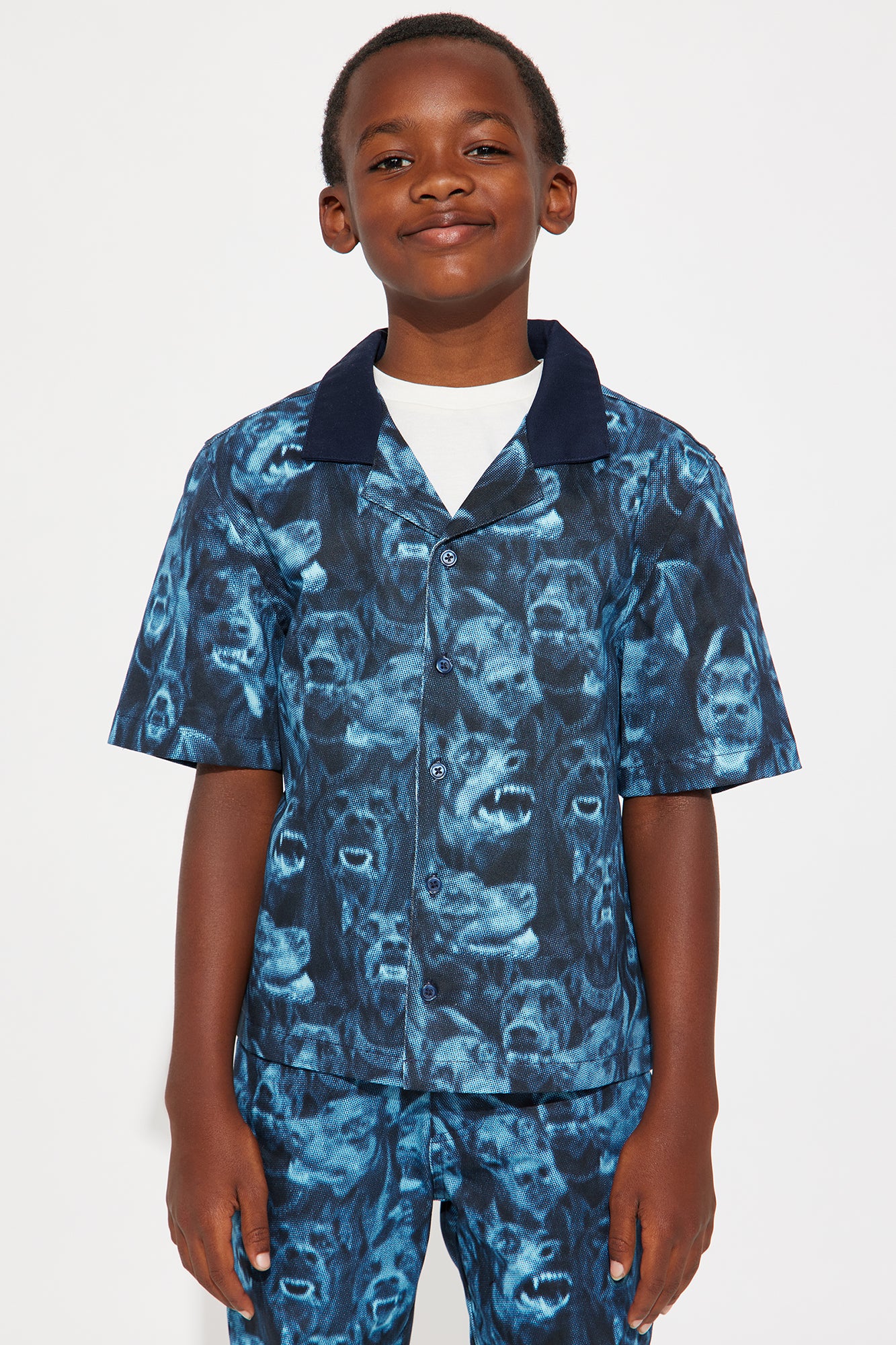 Mini Dobermann Printed Boxy Short Sleeve Shirt - Blue/combo