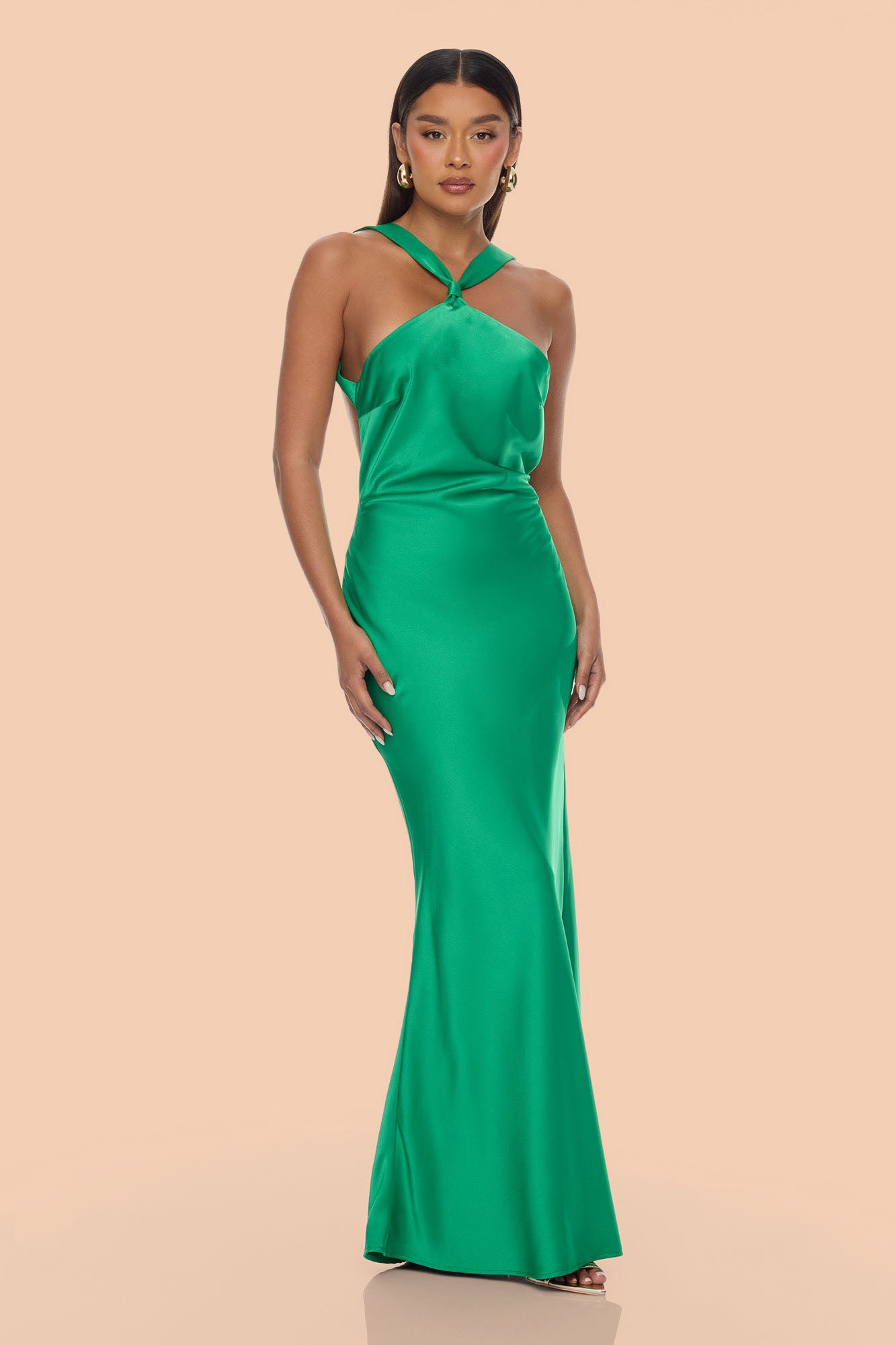 Margeaux Open Back Satin Maxi Dress - Kelly Green