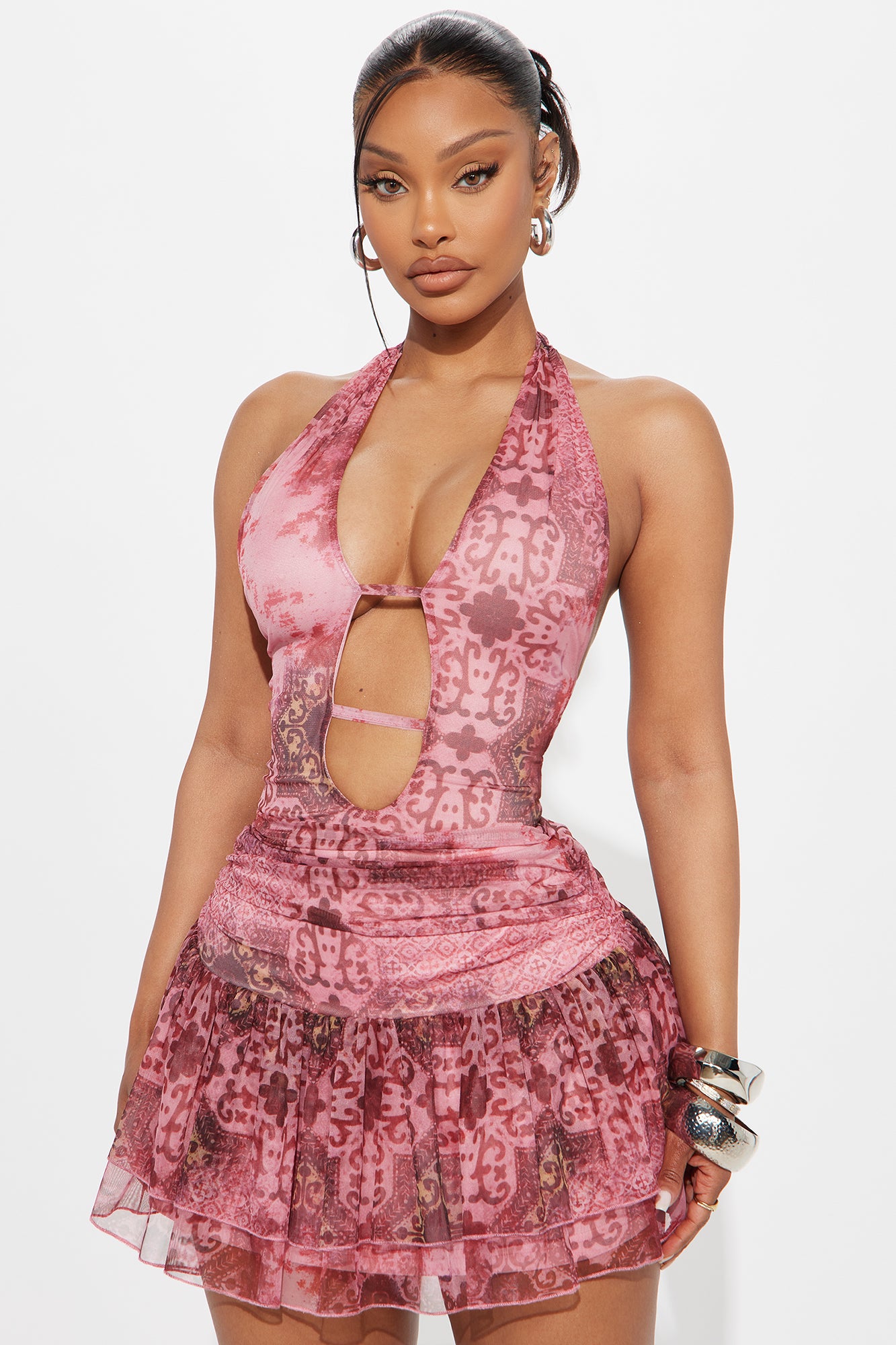 Sahara Tiered Ruffle Mini Dress - Pink/combo