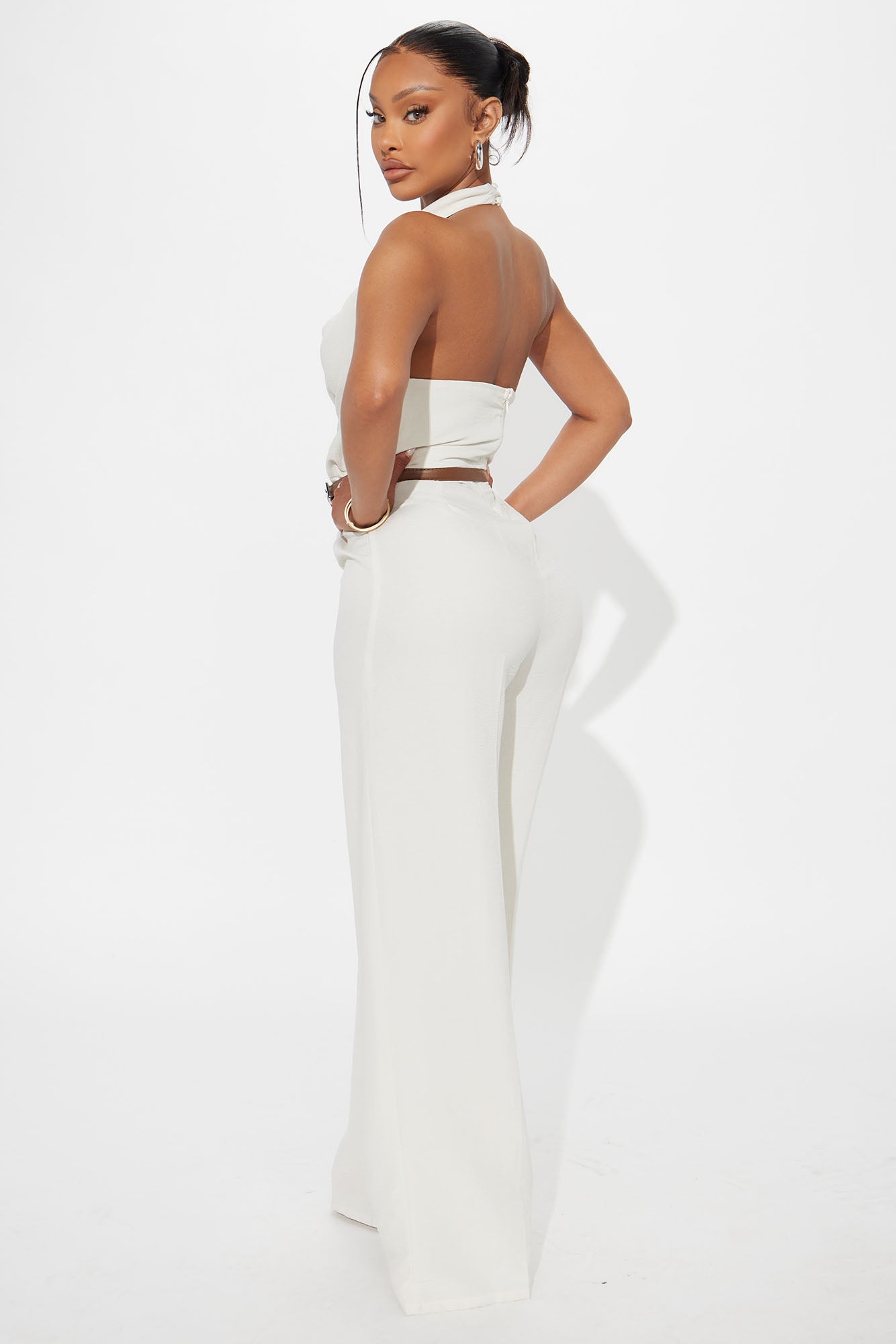 Amelia Belted Halter Jumpsuit - Cream