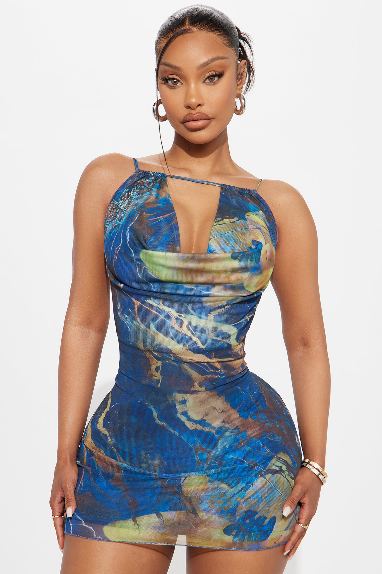 Luella Gemstone Mesh Mini Dress - Teal/combo