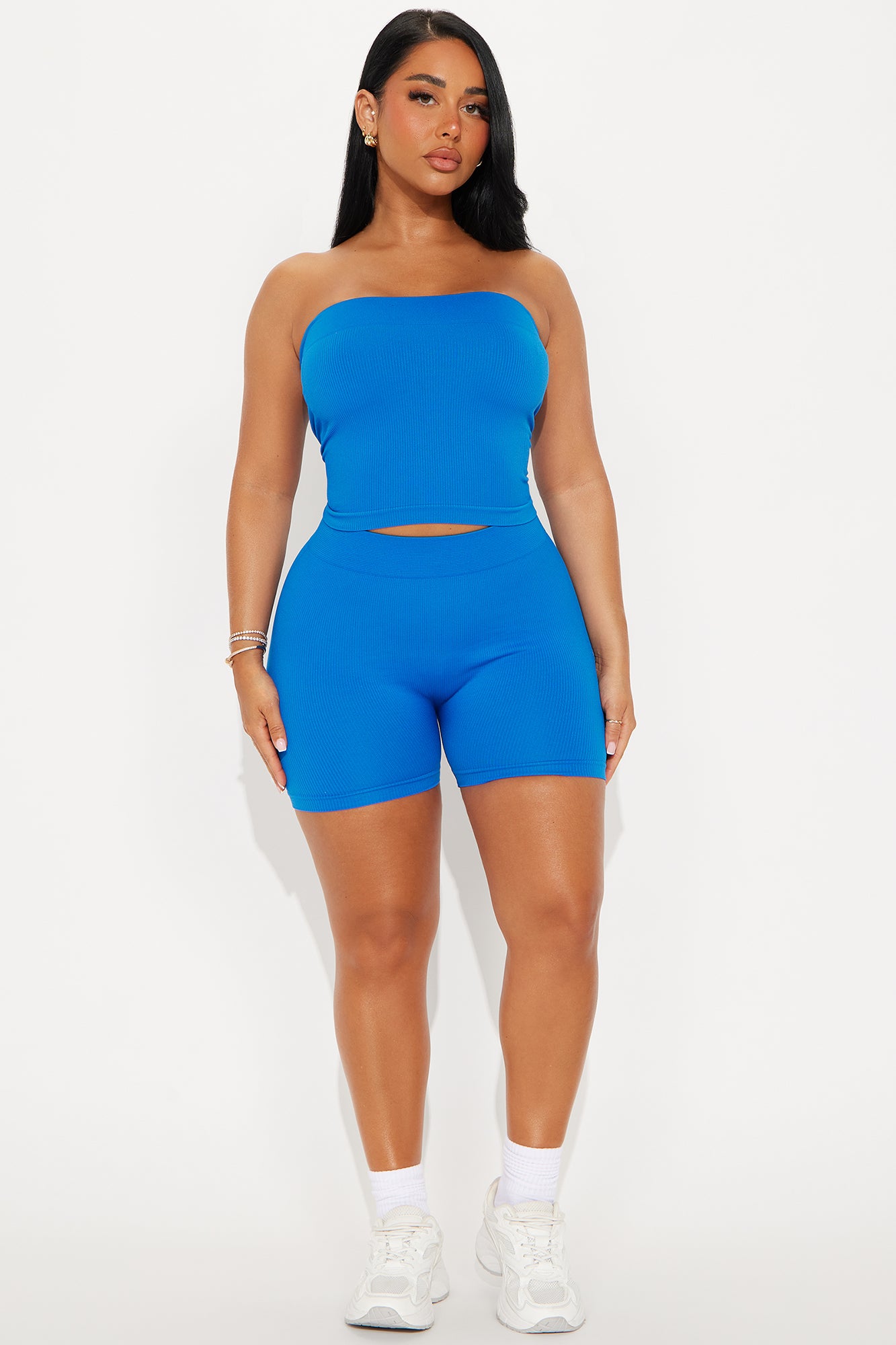 Off Duty Seamless Tube Top Biker Short Set - Royal