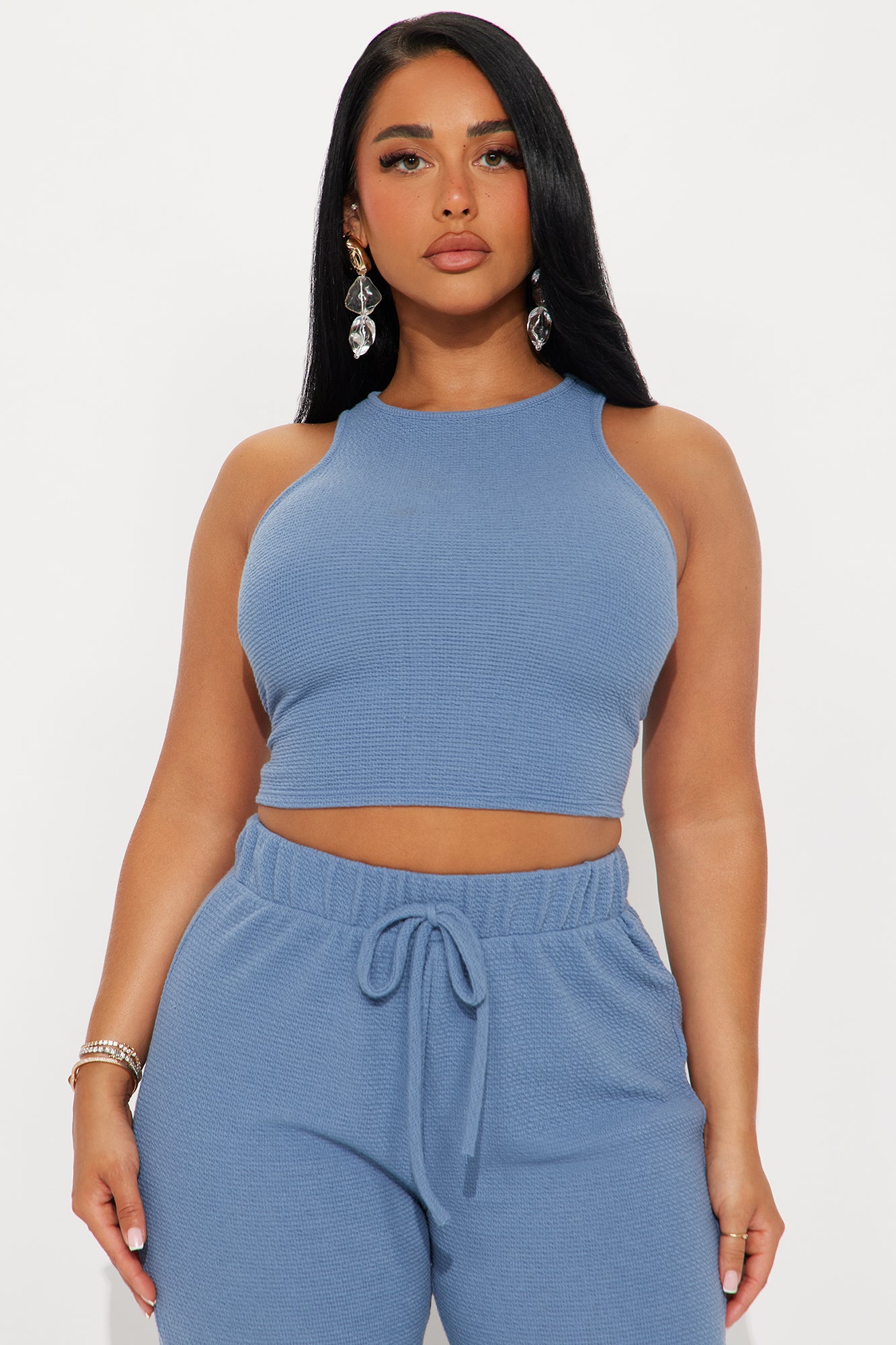 Alana Textured Wide Leg Pant Set - Denim