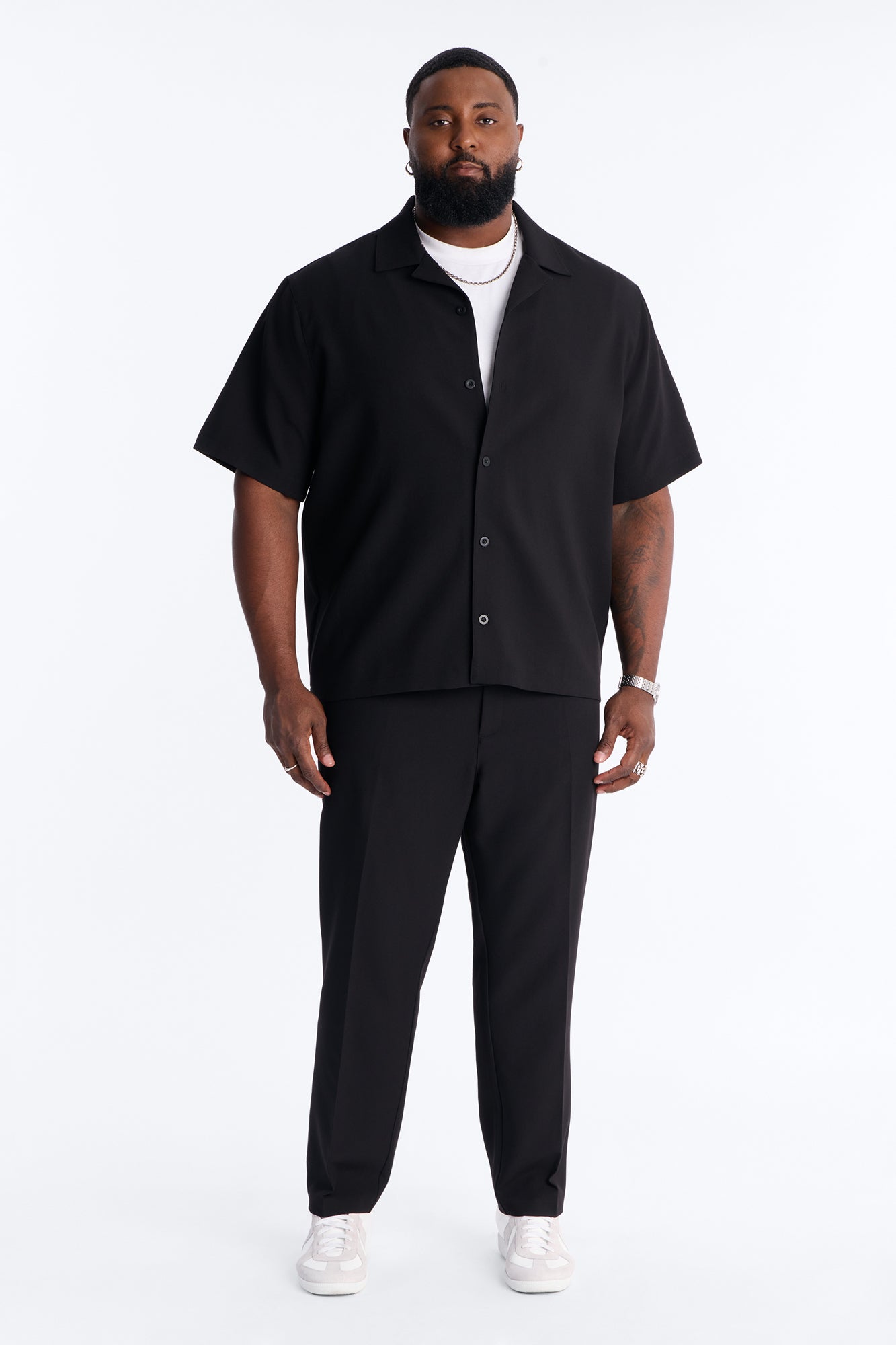 Modern Essential Sleeve Cuban Collar Button Down - Black