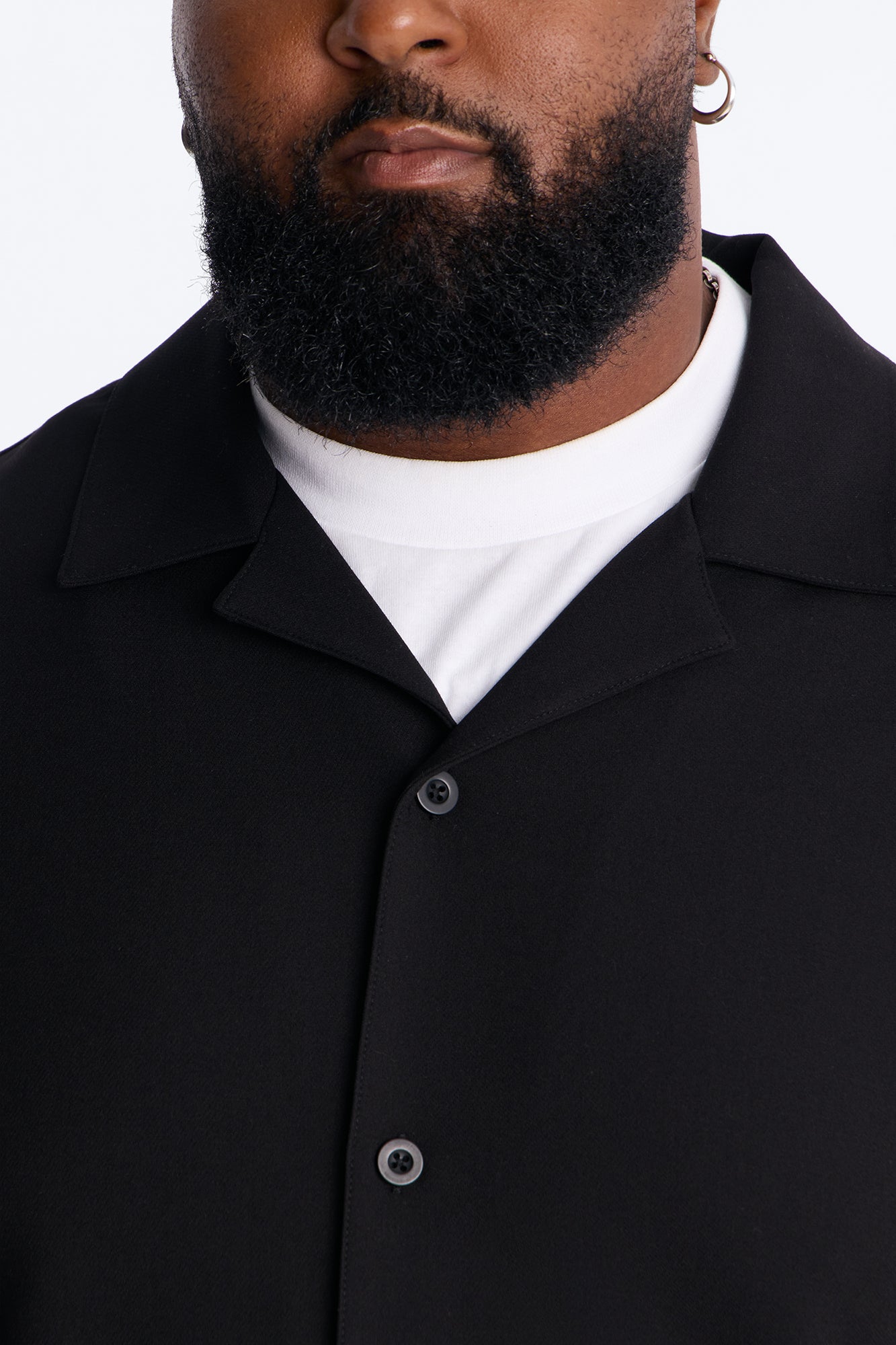 Modern Essential Sleeve Cuban Collar Button Down - Black