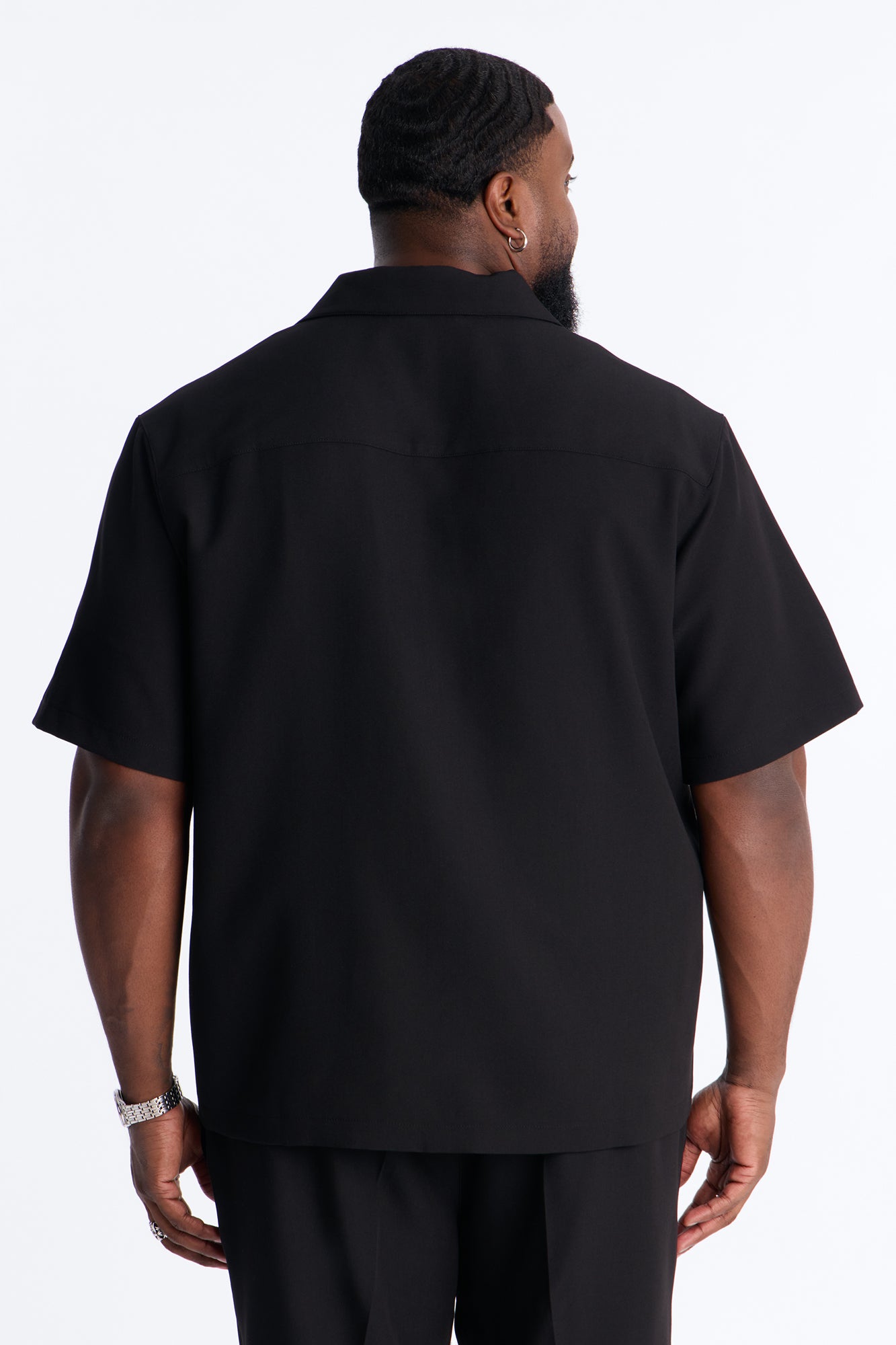 Modern Essential Sleeve Cuban Collar Button Down - Black