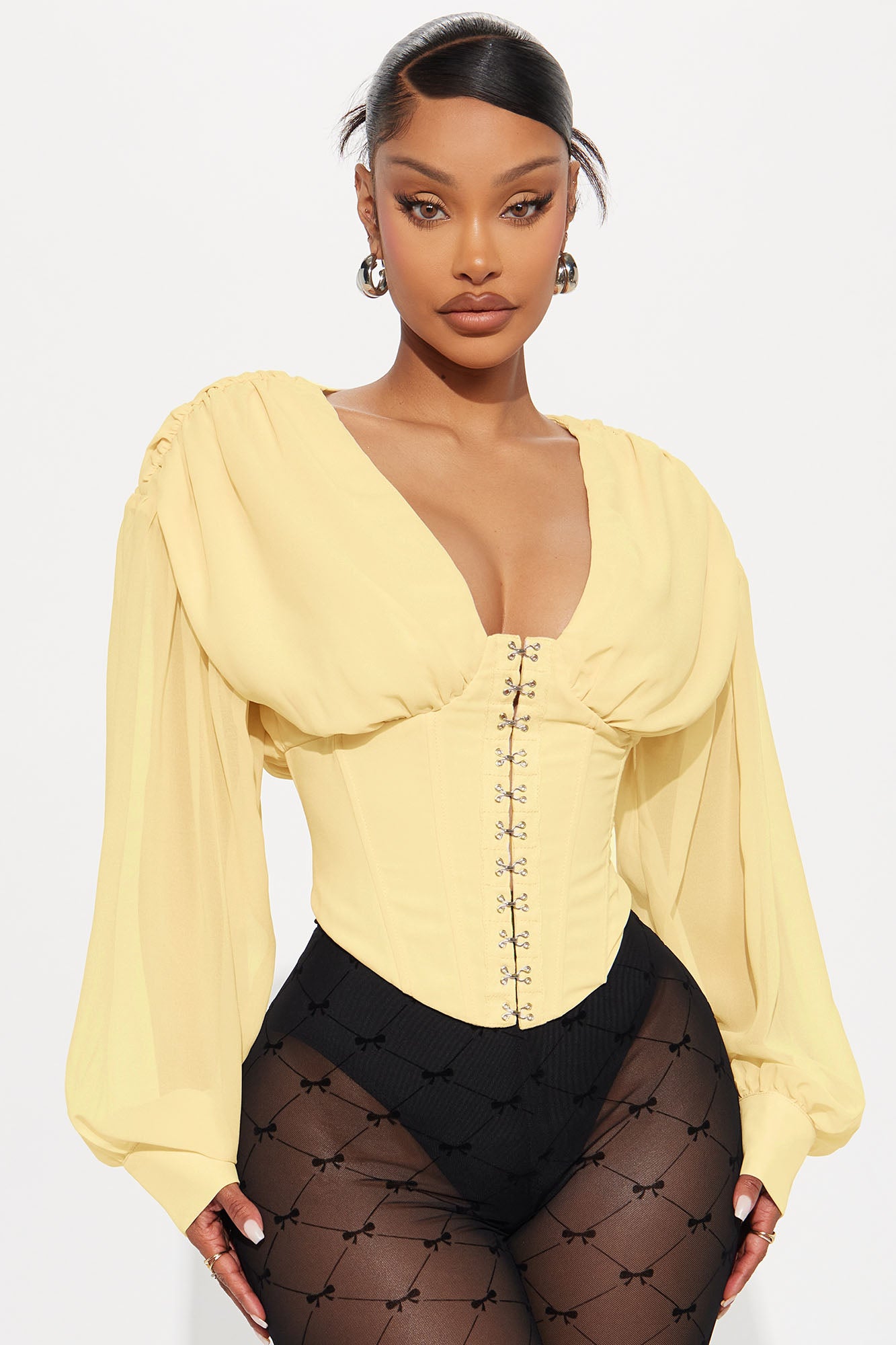 Cute But Psycho Chiffon Corset Top - Butter Yellow