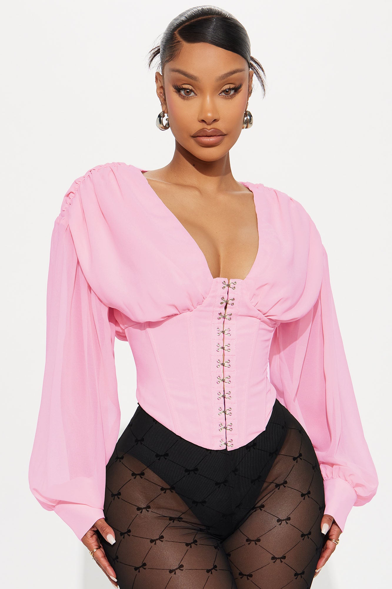 Cute But Psycho Chiffon Corset Top - Pink