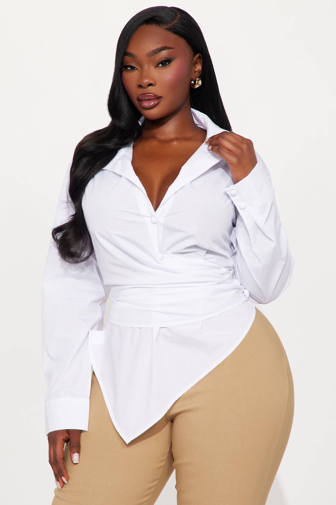 Late For Work Asymmetrical Poplin Shirt - White