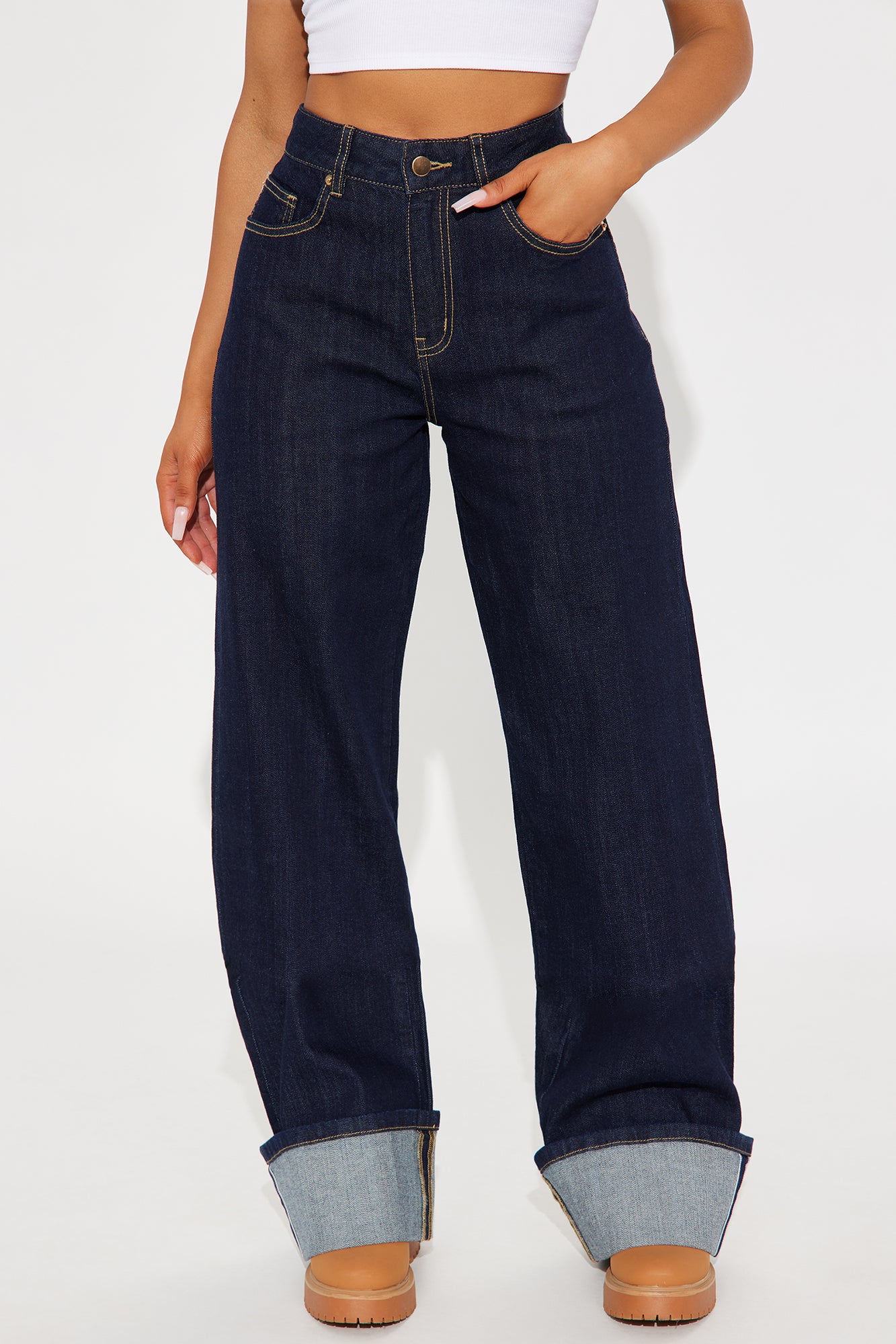 Tall Premium Cuffed Straight Leg Jeans - Dark Wash