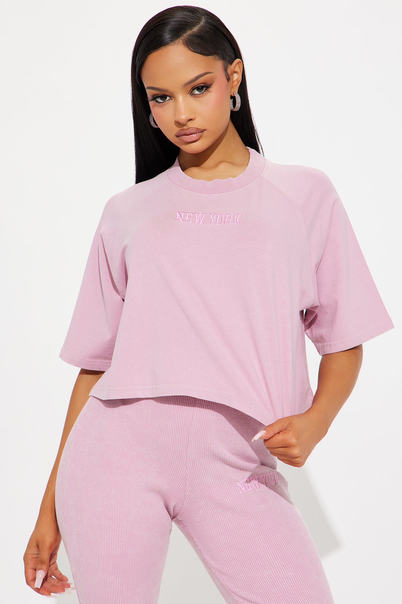 In New York Ribbed Legging Set - Pink