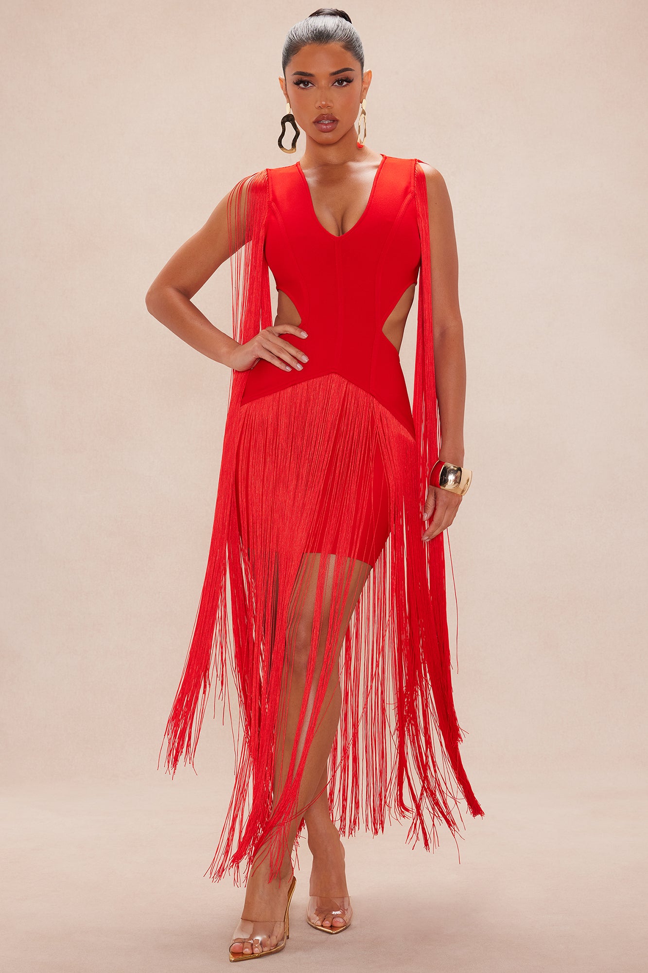Monet Fringe Bandage Mini Dress - Red