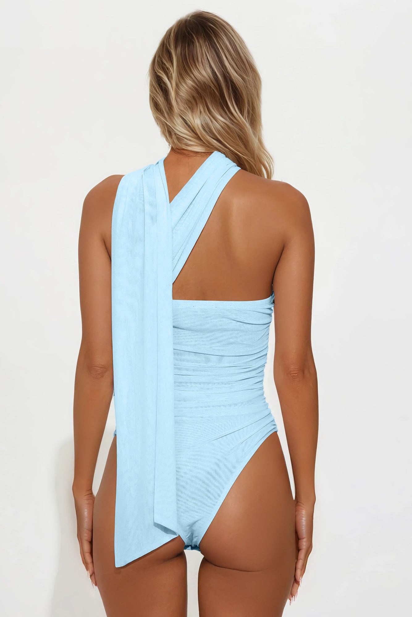 Taja Ruched Mesh Bodysuit - Blue