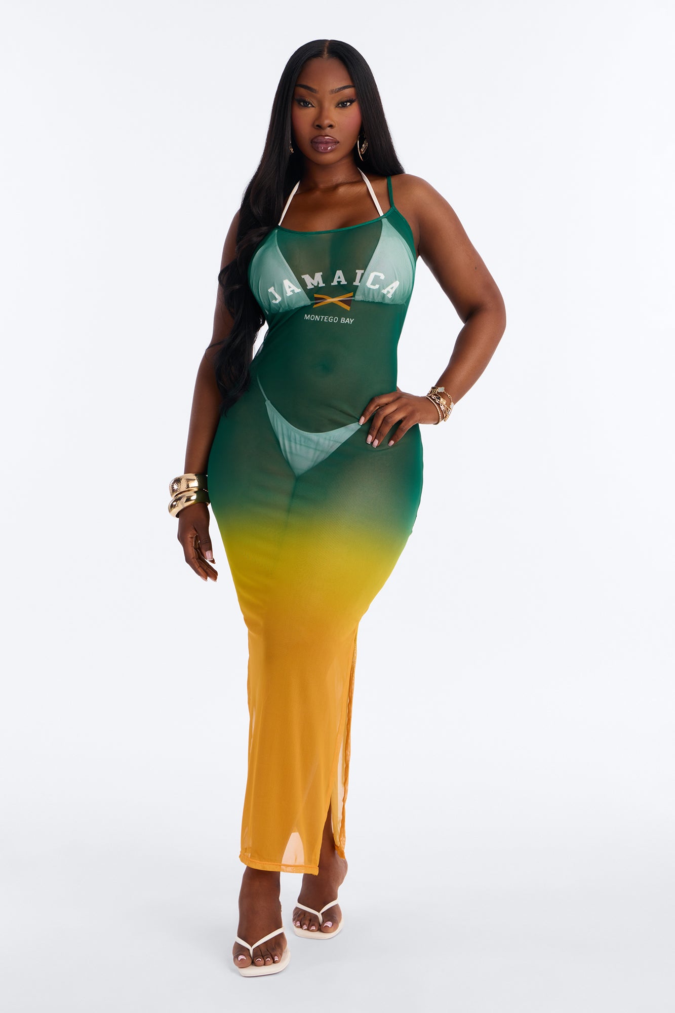 Jamaica Athletics Cover Up Maxi Dress - Green/combo