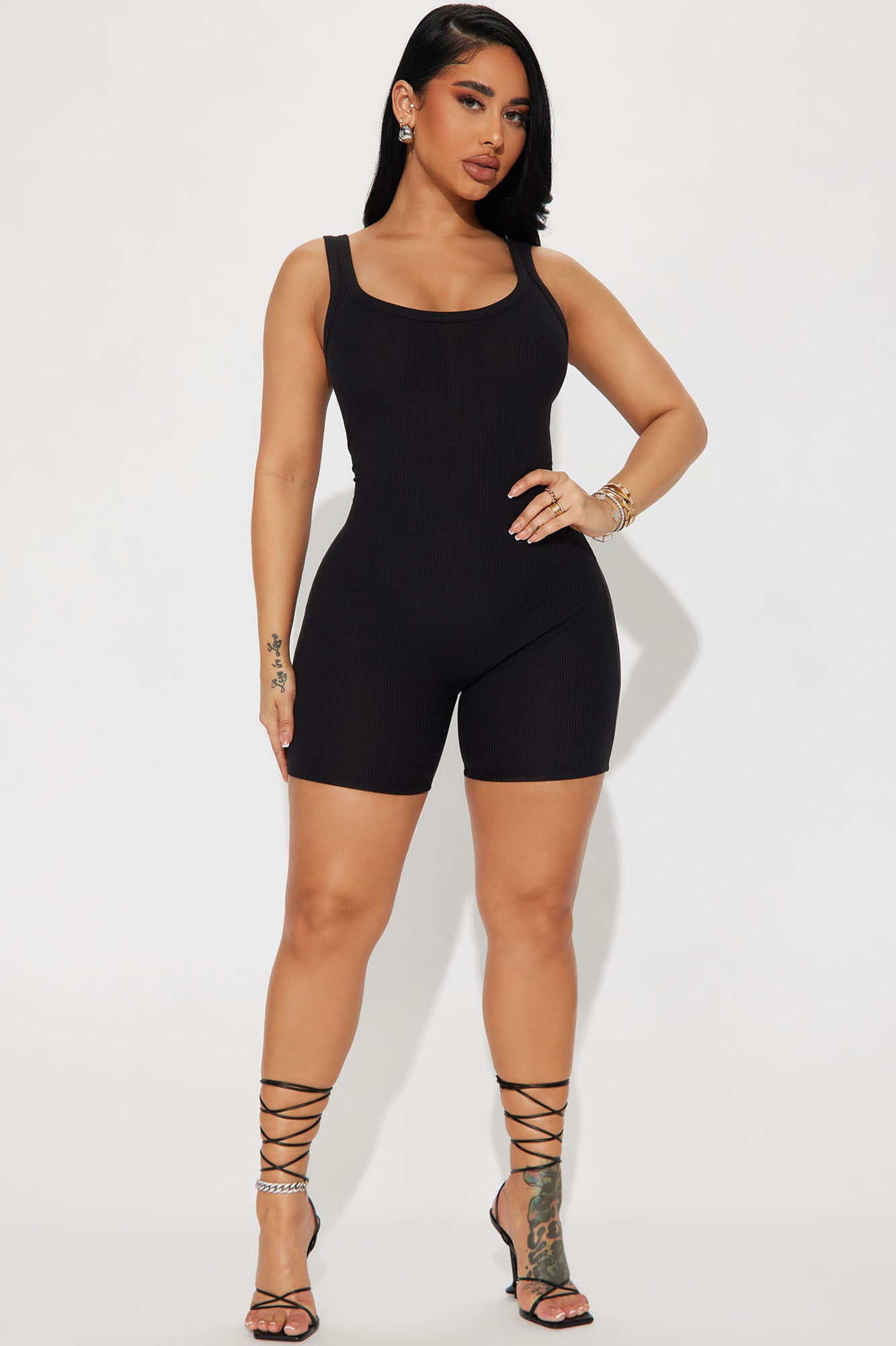 Aideen Ribbed Romper - Black