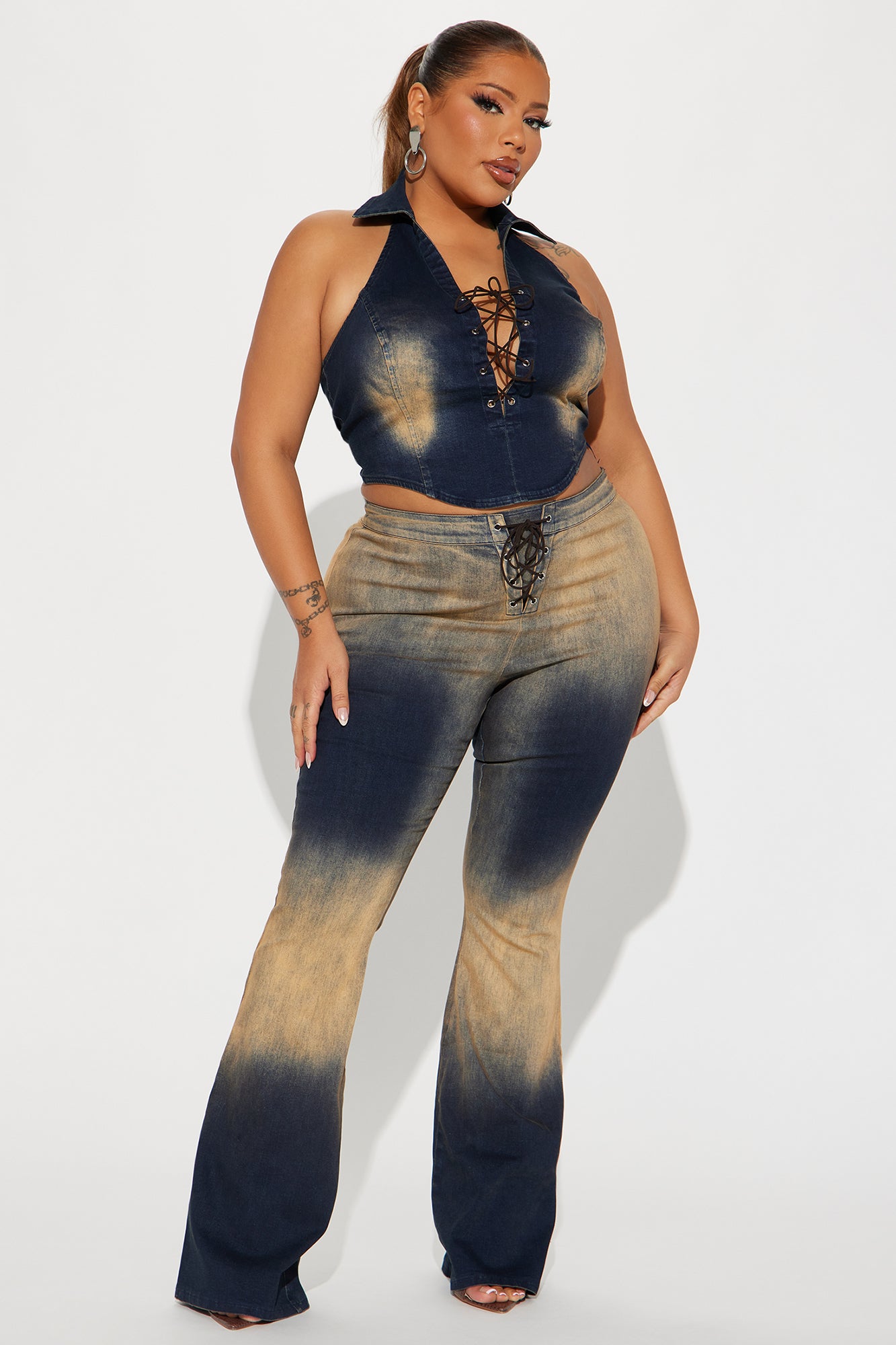 Addie Washed Denim Pant Set - Dark Wash