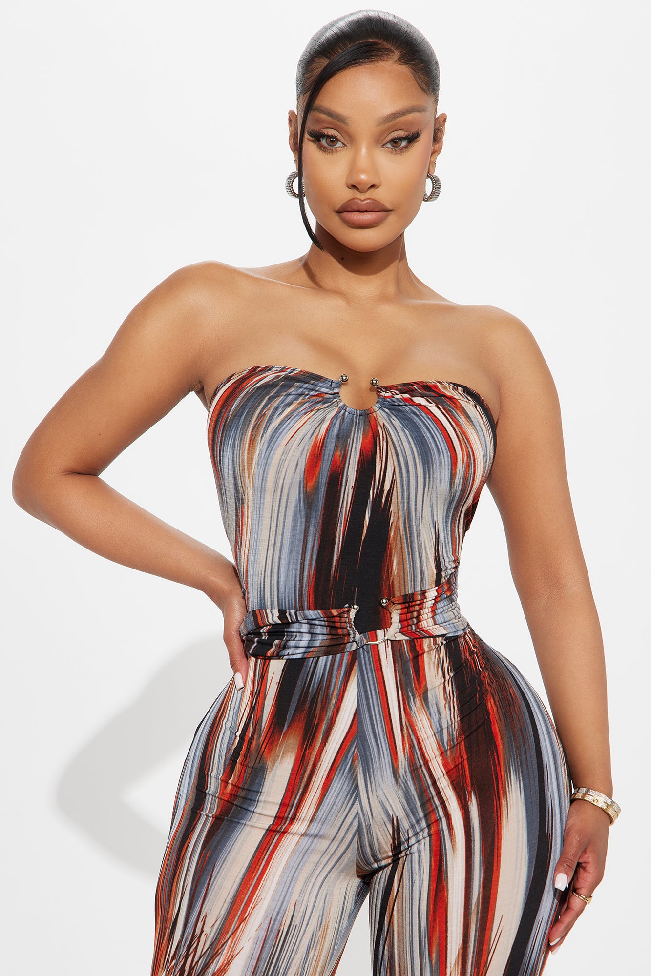 In The Moment Strapless Jumpsuit - Navy/combo