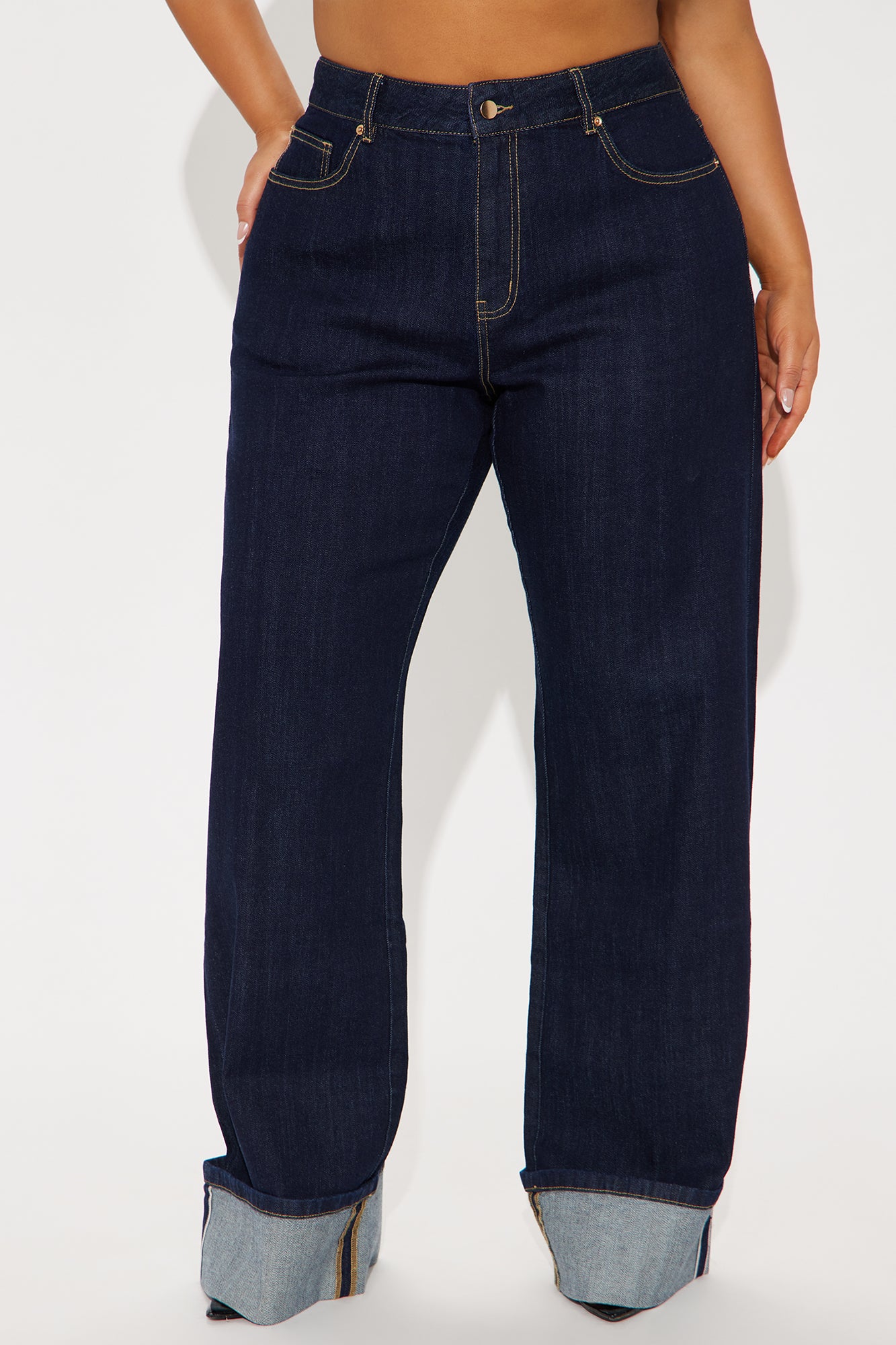 Tall Premium Cuffed Straight Leg Jeans - Dark Wash
