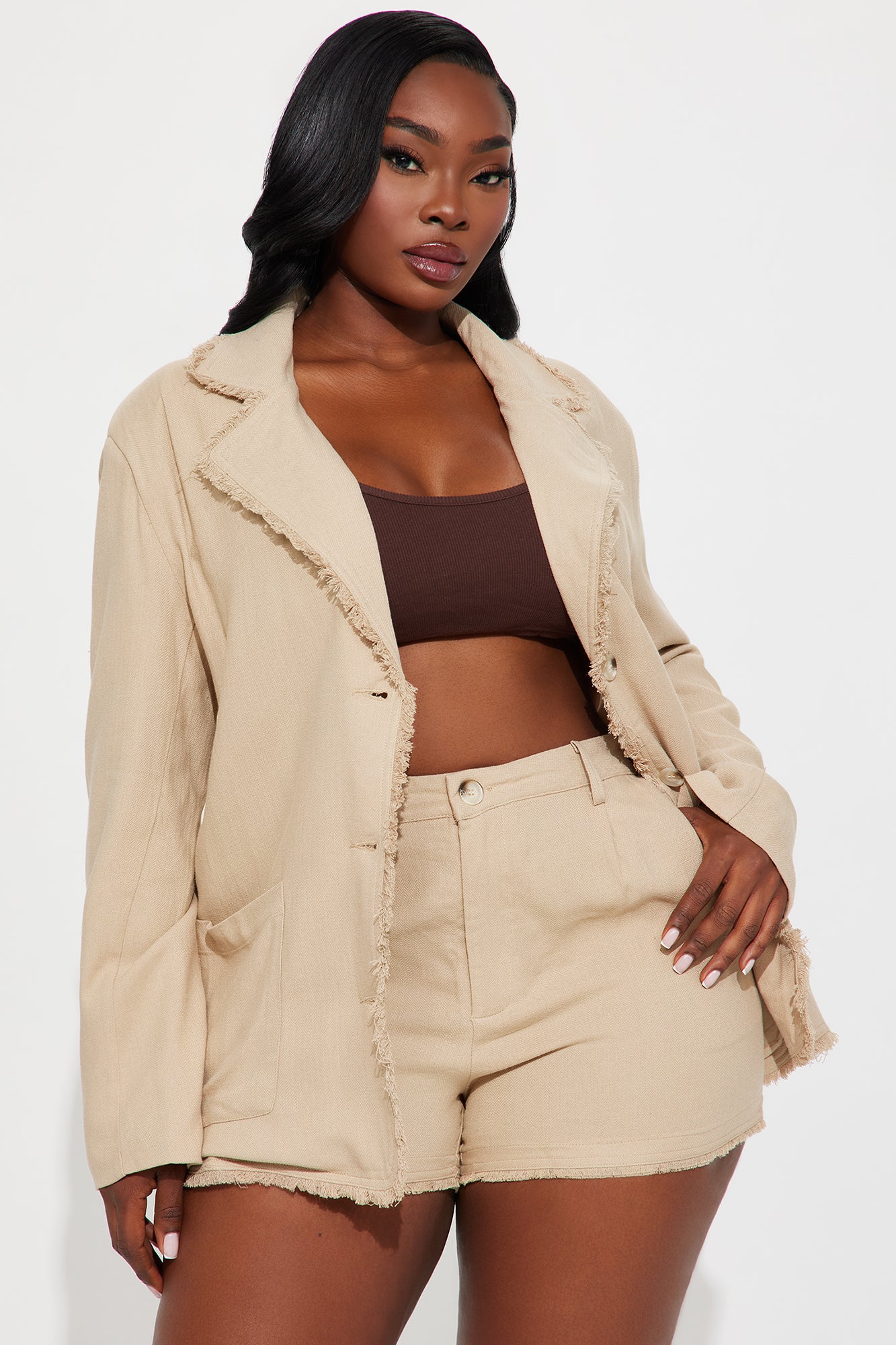 Amina Oversized Linen Blazer - Tan