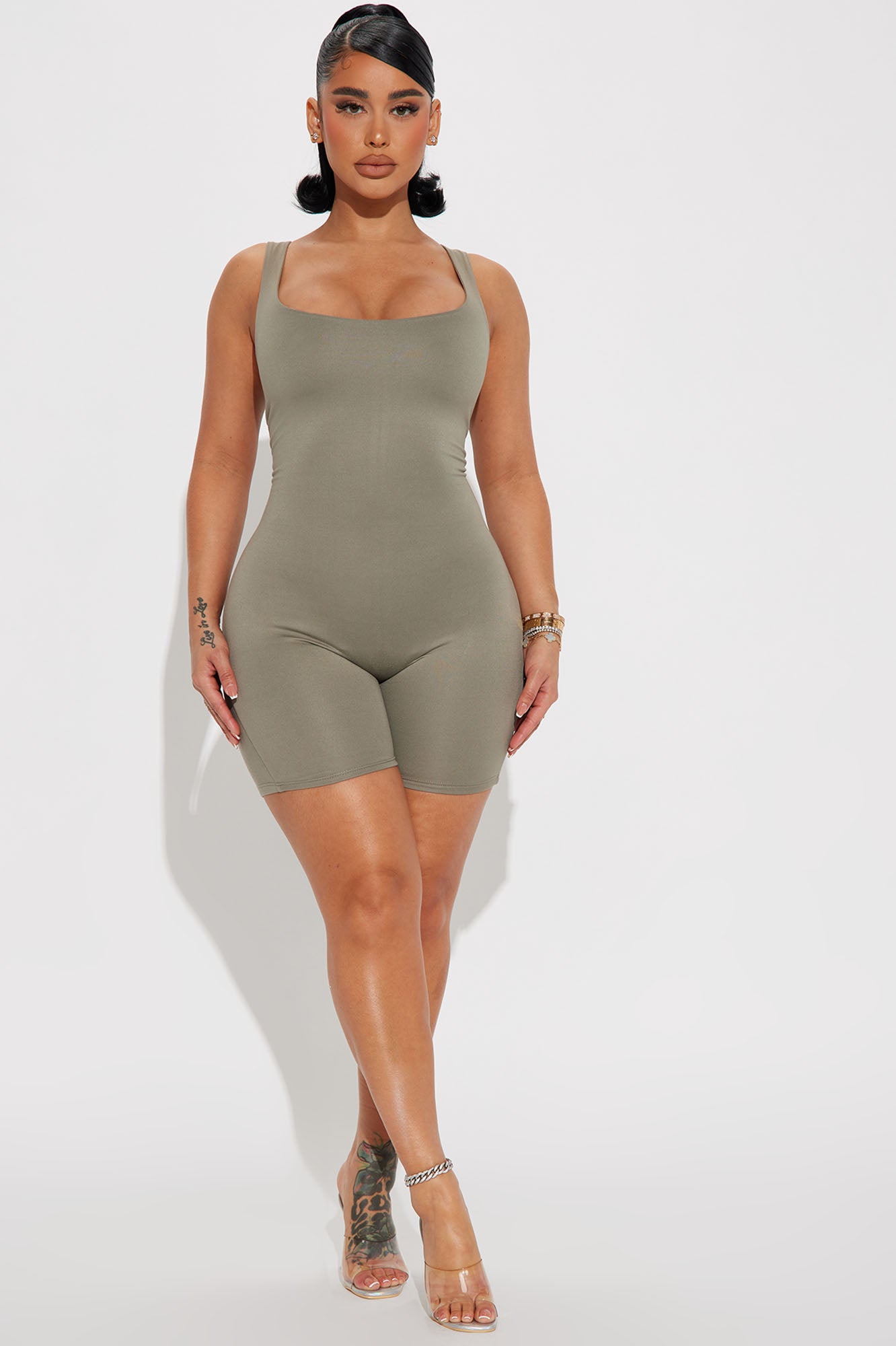 Janet Double Lined Romper - Olive