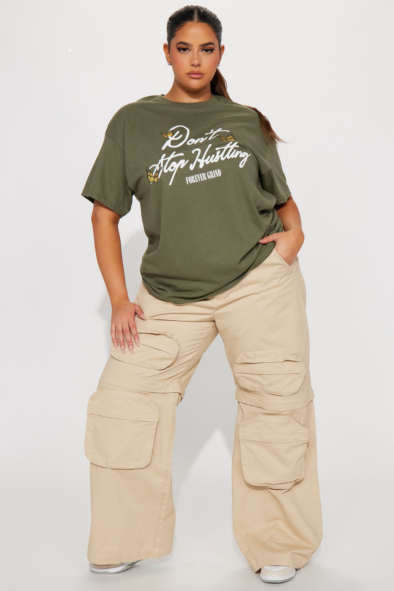 Don't Stop Hustling Graphic Tshirt - Olive