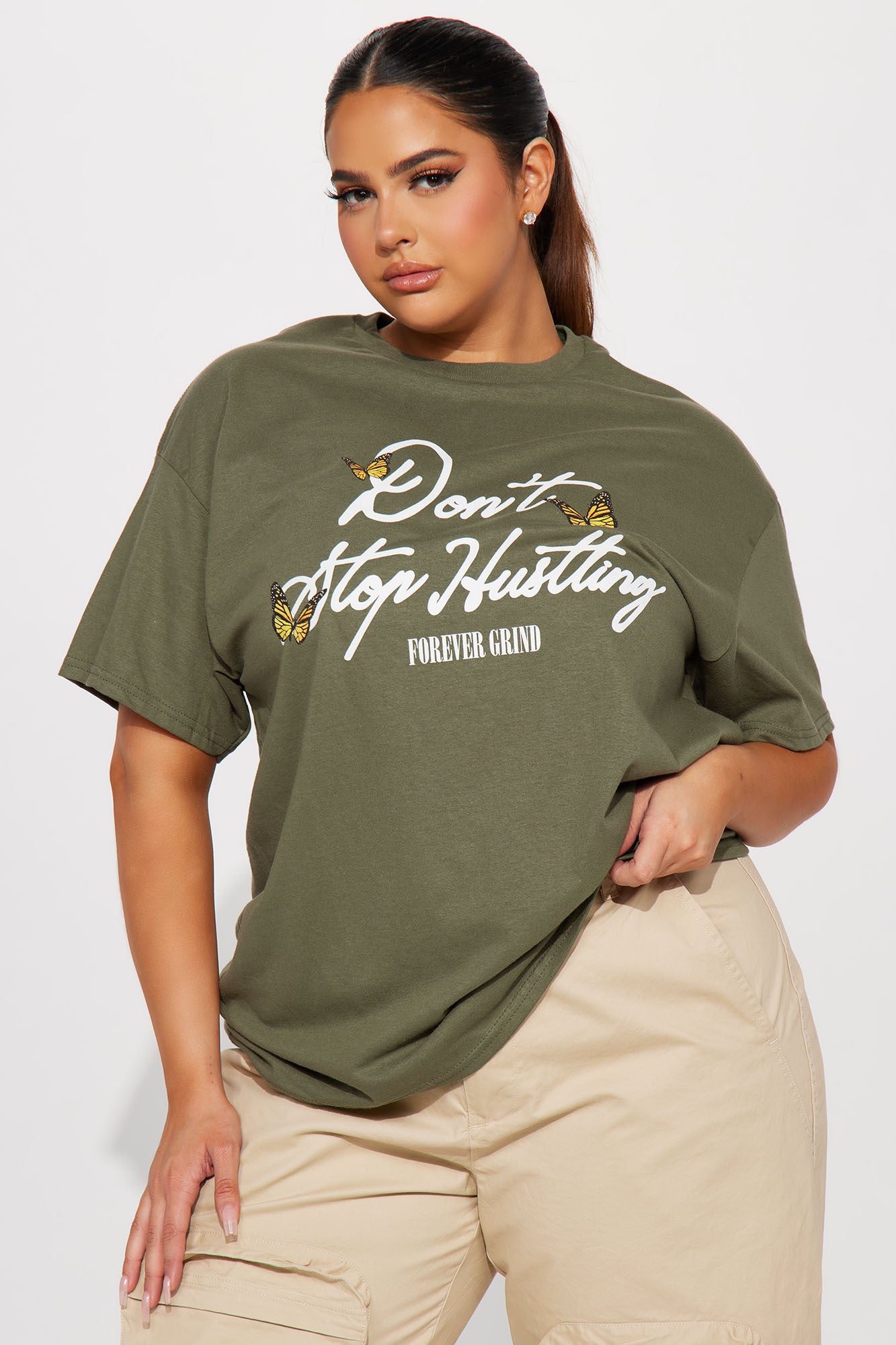 Don't Stop Hustling Graphic Tshirt - Olive