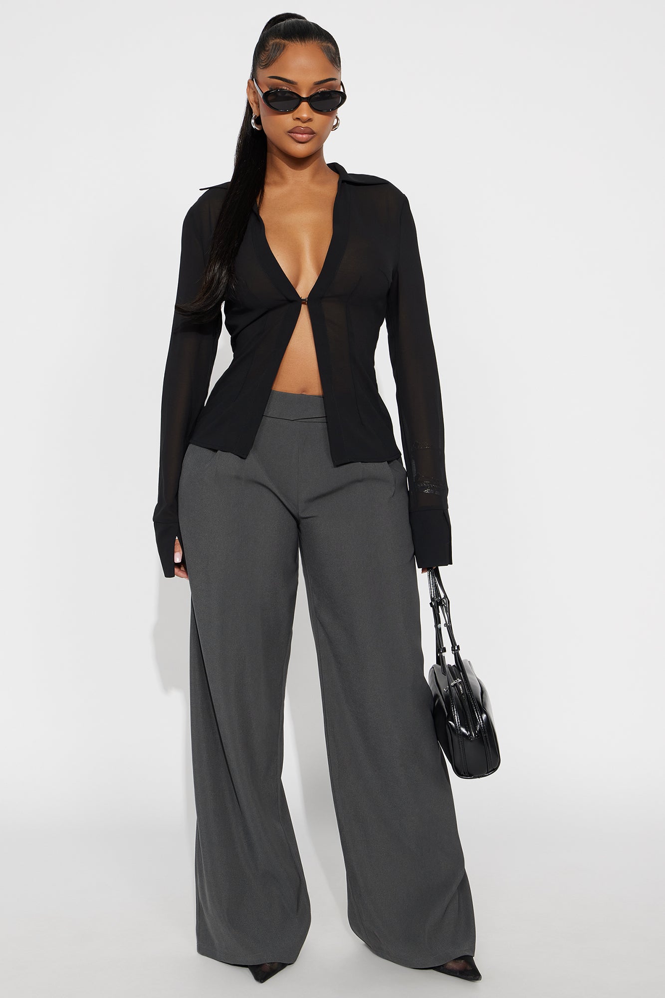See Through Me Buckle Chiffon Blouse - Black