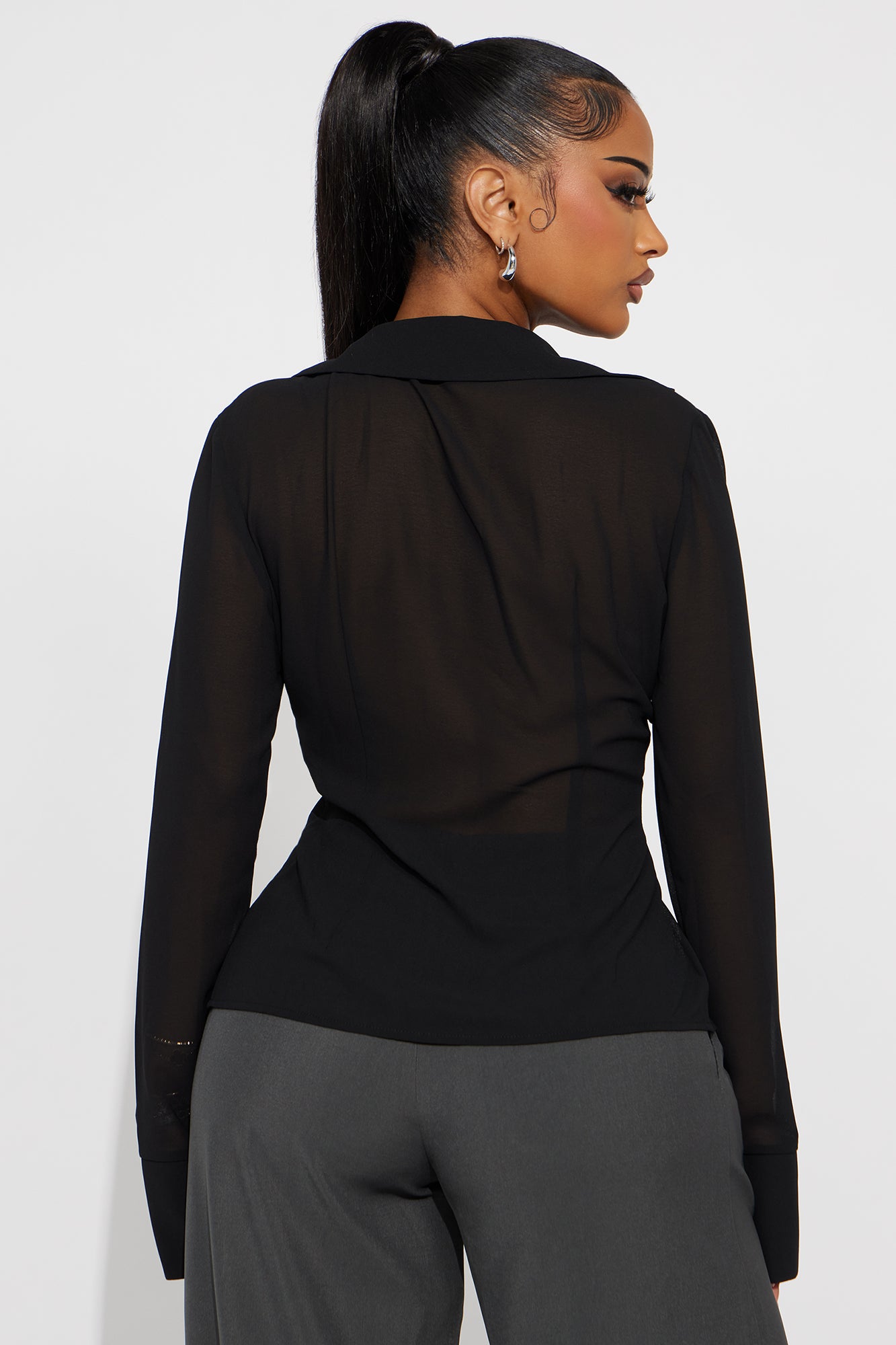 See Through Me Buckle Chiffon Blouse - Black