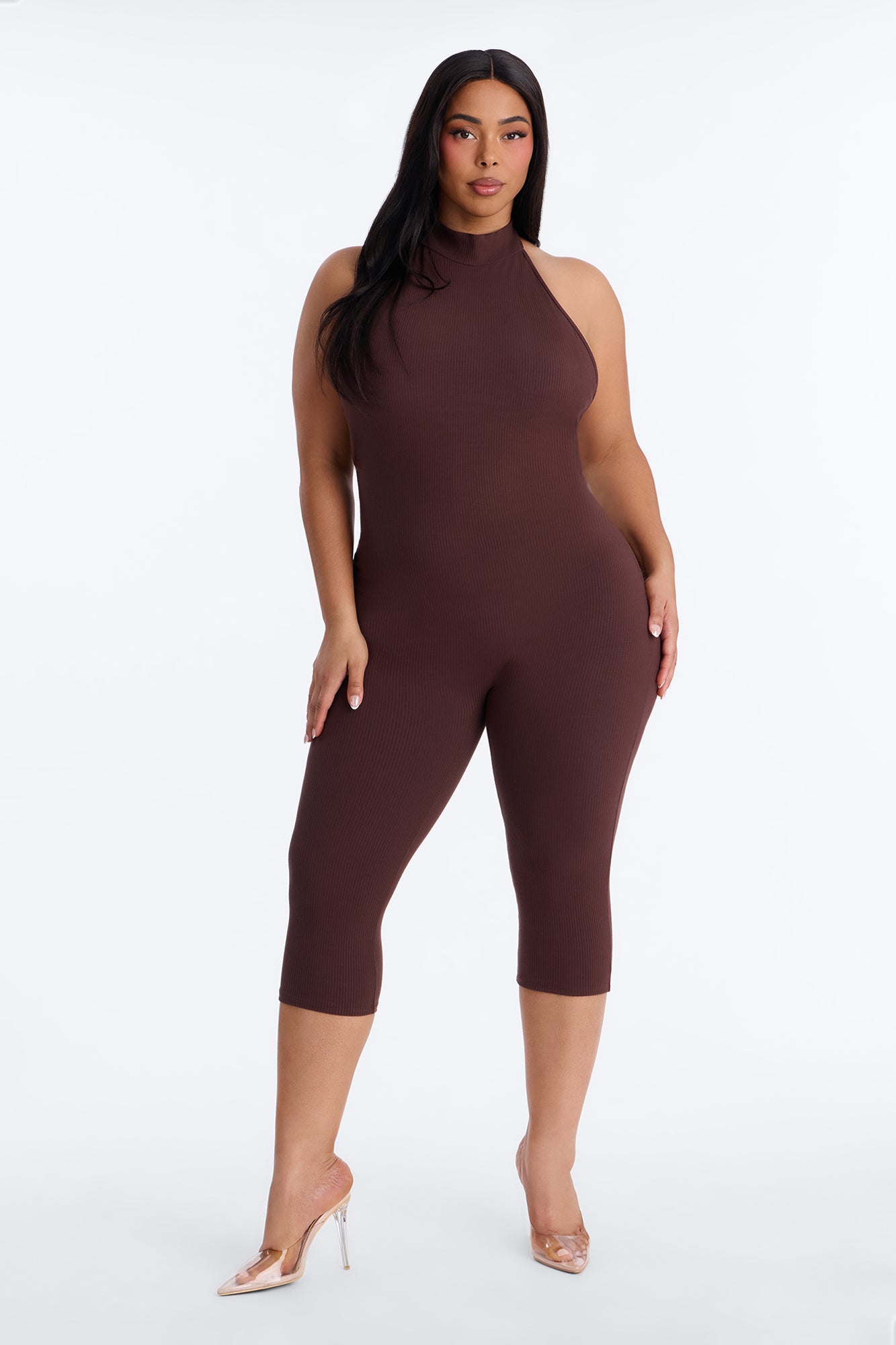Cassandra Snatched Capri Jumpsuit - Chocolate