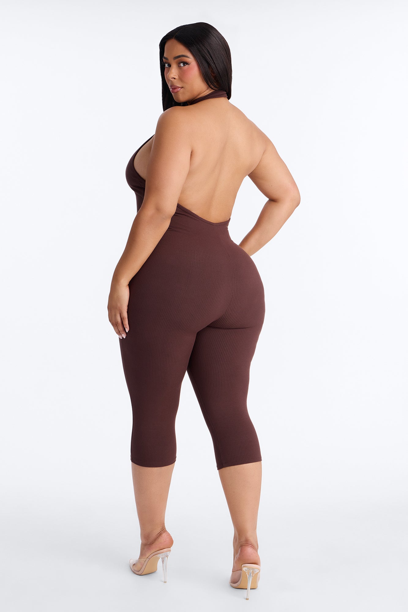 Cassandra Snatched Capri Jumpsuit - Chocolate